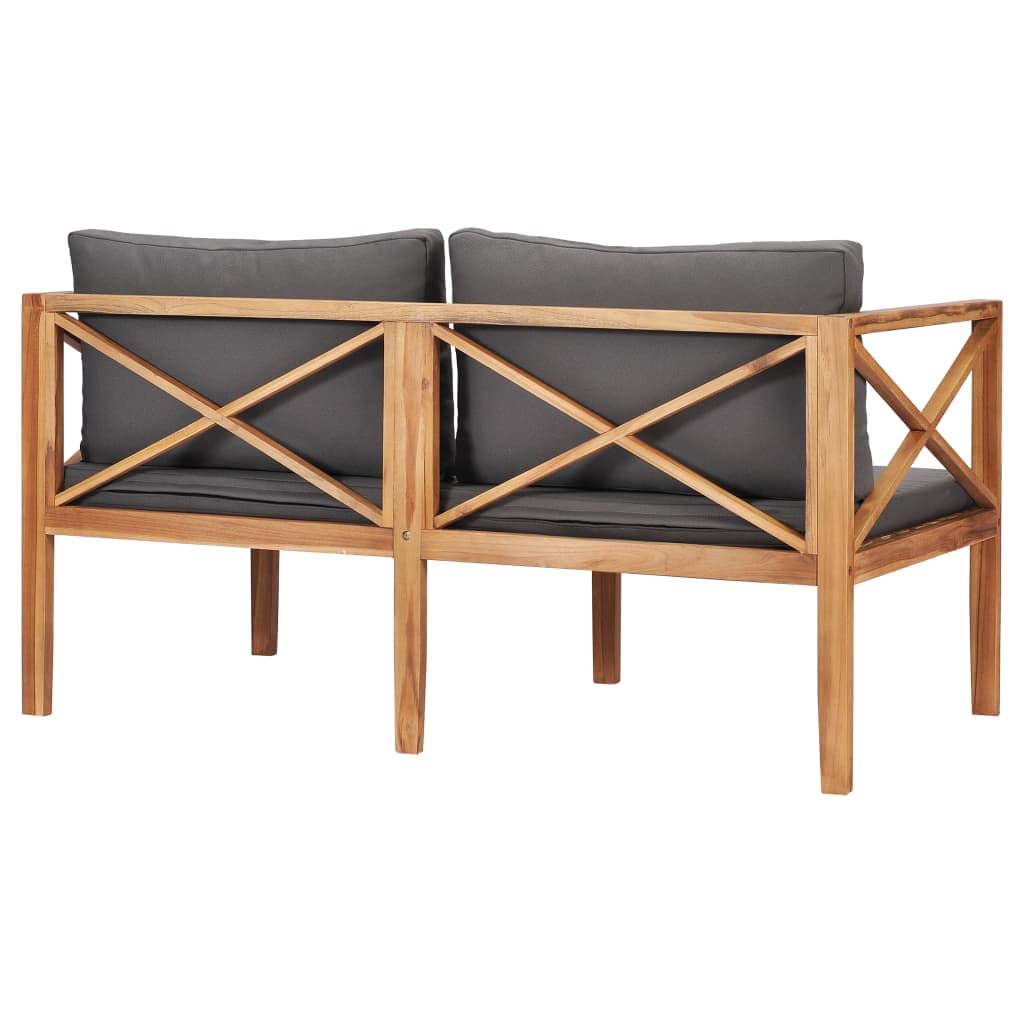 **Solid Teak Wood Outdoor Patio Bench with Dark Gray Cushions - Perfect for Garden, Lawn, Backyard, Front Porch & Relaxing Outdoor Spaces**