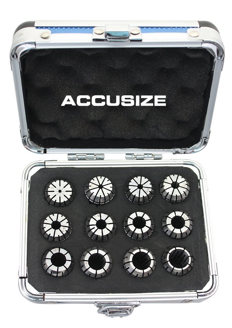 Accusize ER20 Collet Set 12-Piece (2mm-13mm by 1mm) - Precision Metric Collets for CNC Milling, Lathe & Router Tools - Perfect for Metalworking, Woodworking & DIY Projects