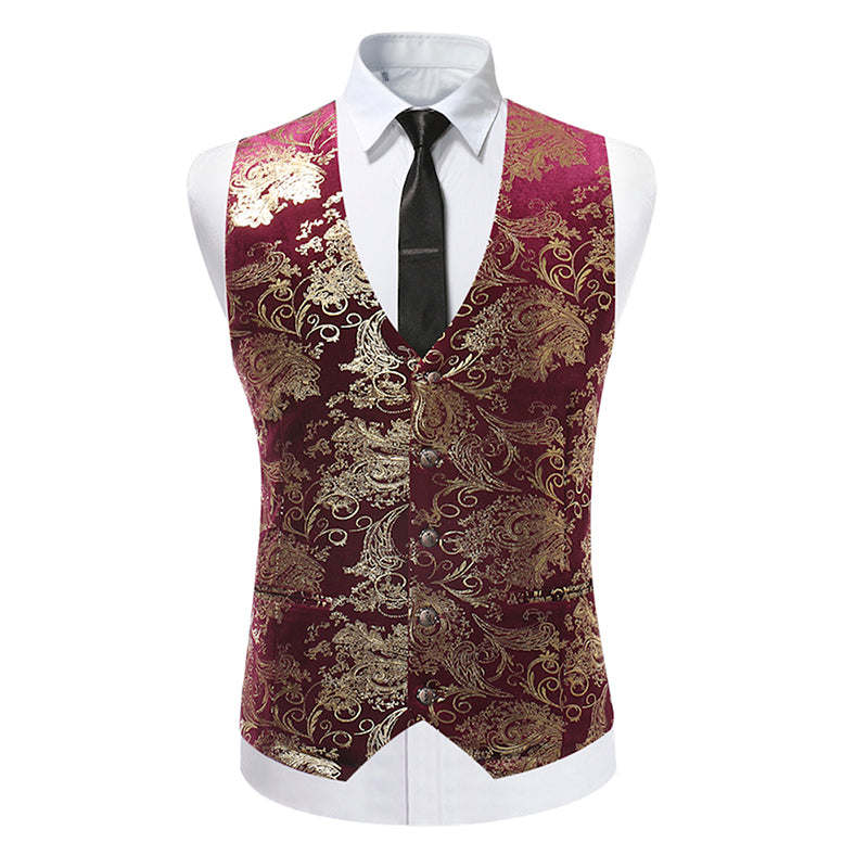 Stylish Single Breasted Slim Fit Printed Vest Waistcoat for Men - Maroon Color | Perfect for Business Casual, Office Wear & Formal Occasions