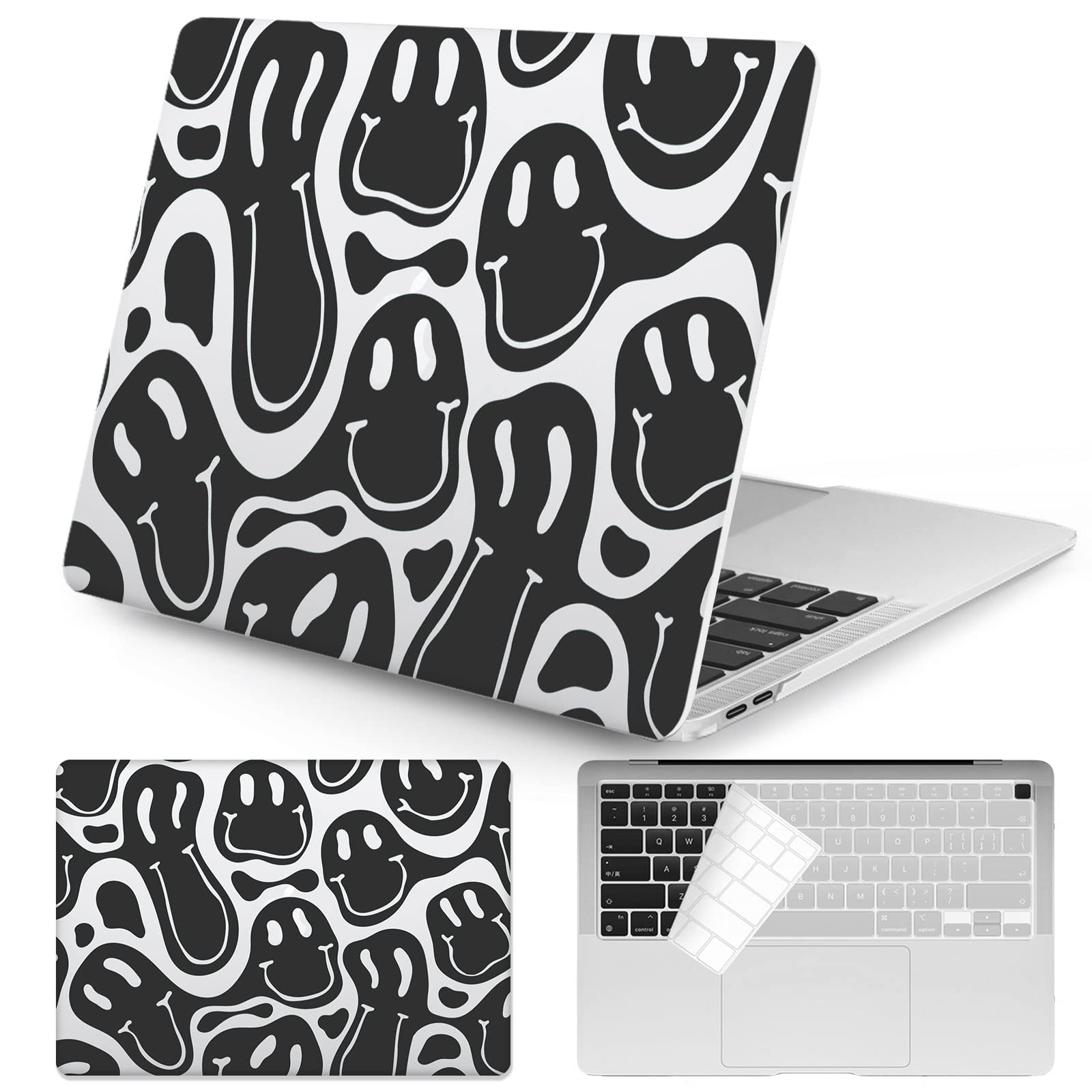 Retro 70's Smiley Pattern Laptop Case for MacBook Pro 13 inch (2020 2019 2018 M1 M2 Models A2338/A2251/A2289/A2159/A1989/A1706/A1708) - Compatible with Touch ID MacBook - Perfect for Work, School & Travel Protection