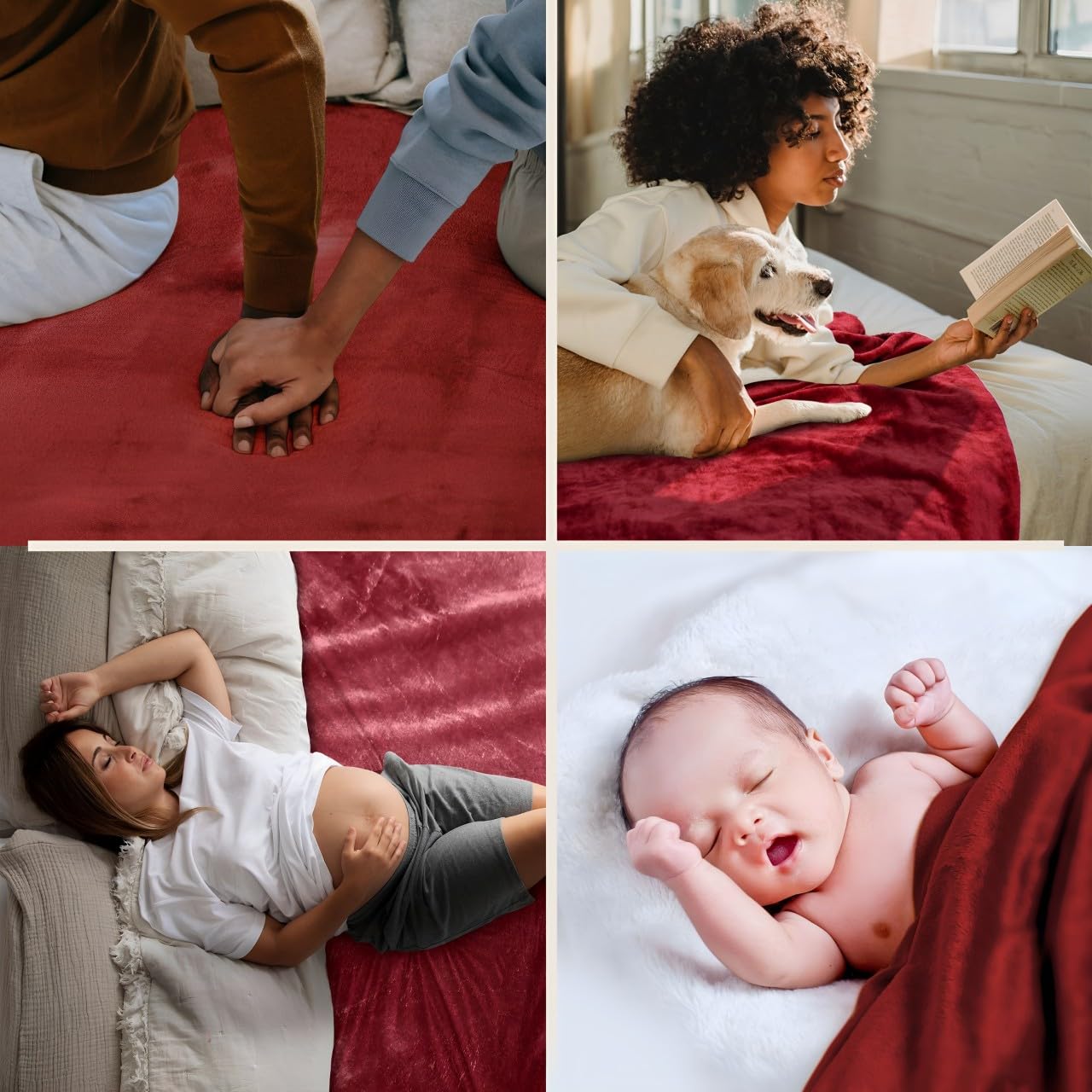 Waterproof King Size Lovers Blanket - Splash Proof Couples Blanket for Bed, Picnic & Outdoor Use - Dark Red 80x80