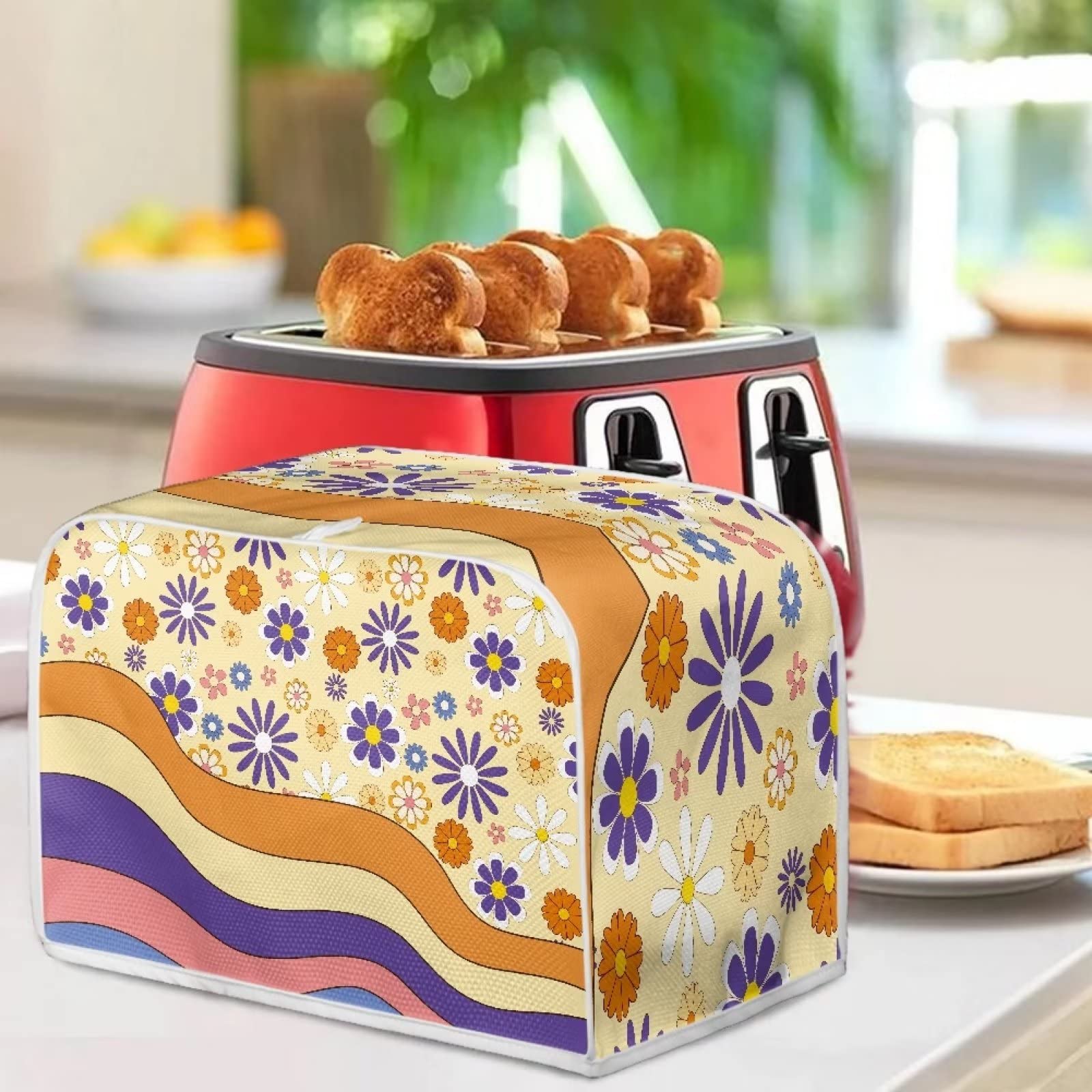 Daisy Flower 4-Slice Toaster Cover with Top Hook - Anti-Scratch Kitchen Accessory for Most 4-Slice Toasters - Machine Washable - Perfect Gift for Women - Ideal for Microwave Oven & Kitchen Decor