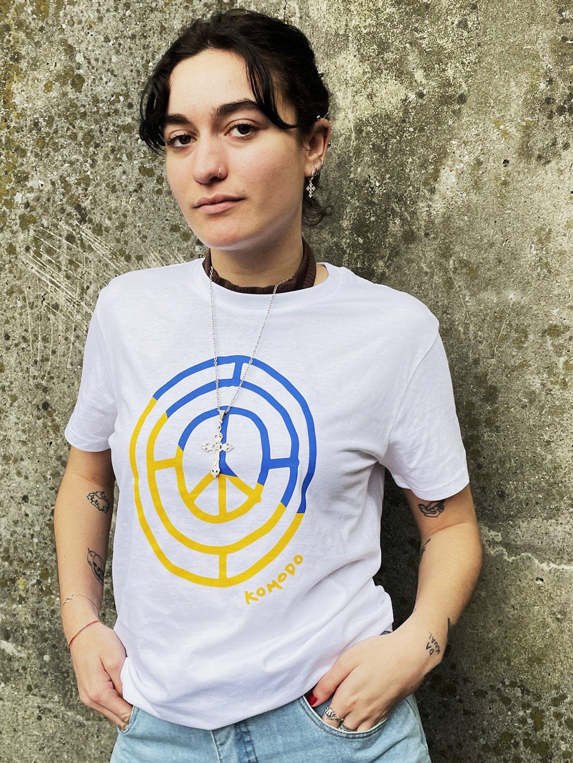 Peace 4 Ukraine Women's Organic Cotton T-Shirt - White | Eco-Friendly Casual Wear for Everyday & Support Ukraine