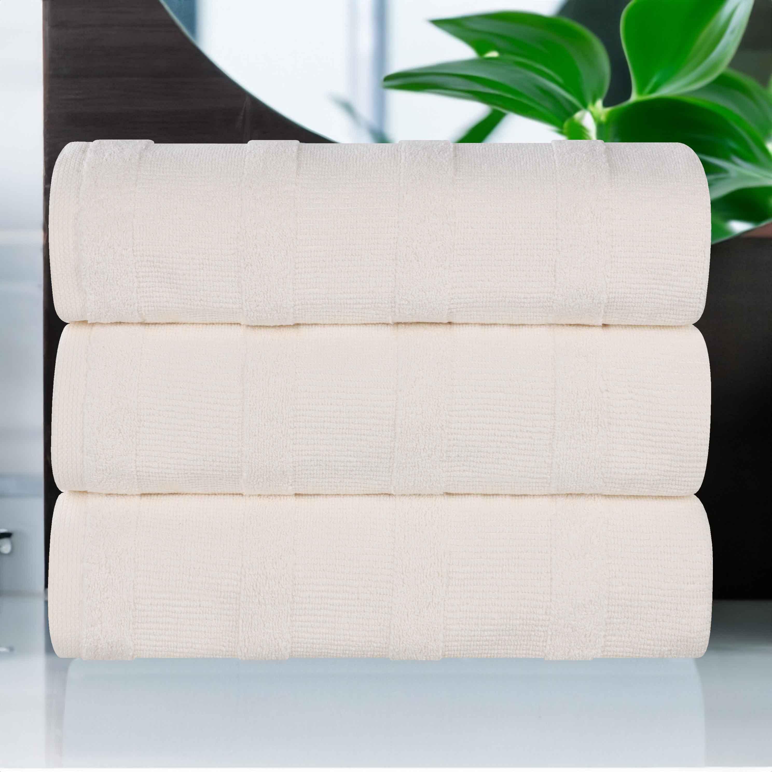 Premium Roma Cotton Ribbed Textured Bath Towels Set of 3 - Ultra Absorbent & Quick Dry - Soft Luxury Bathroom Towels for Spa, Gym, Beach & Home Use