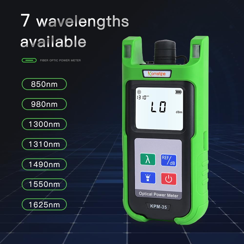 KomShine KPM-35 Fiber Optic Power Meter with 7 Wavelengths (850/980/1300/1310/1550/1625nm) & KLS-35 Single Mode Light Source (1310/1550nm) | Self-Calibration | Ideal for Telecom, Data Center & Network Maintenance