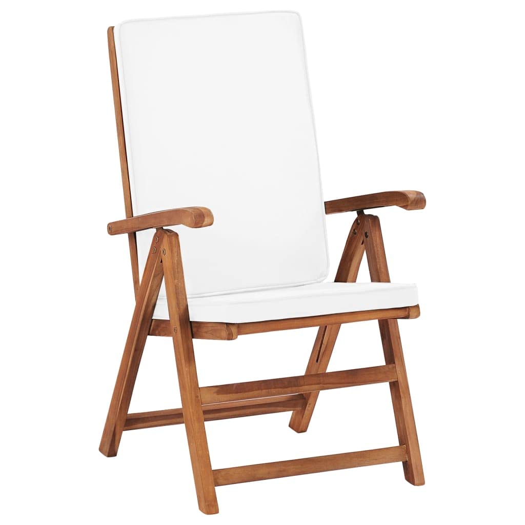 2-Piece Solid Teak Wood Reclining Patio Chairs with Cushions - Cream Outdoor Lounge Furniture for Garden, Poolside & Backyard Relaxation
