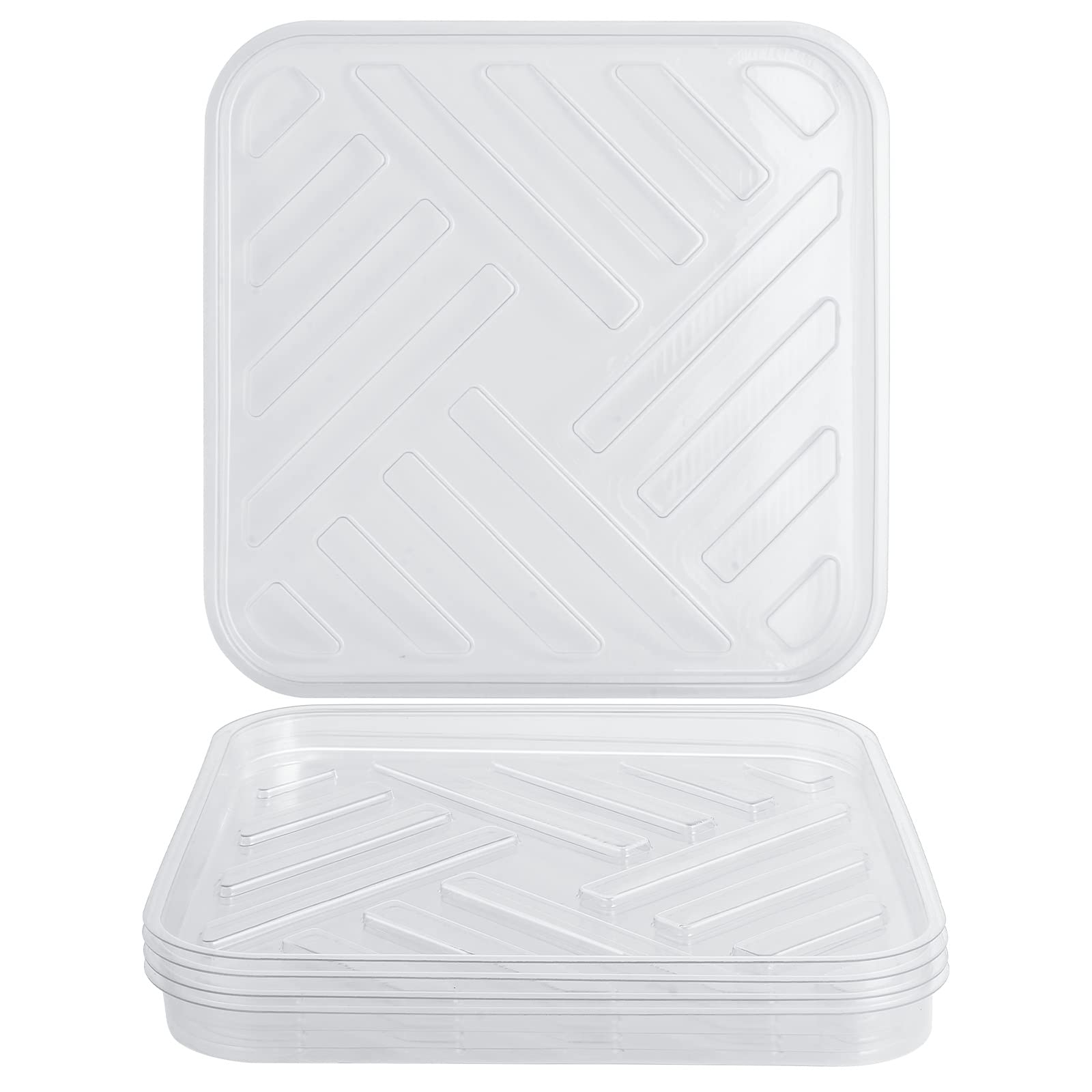 Idyllize 5 Pack 12 Inch Square Clear Plastic Plant Saucers - Durable Thick Flower Pot Drip Trays for Indoor & Outdoor Plants (12