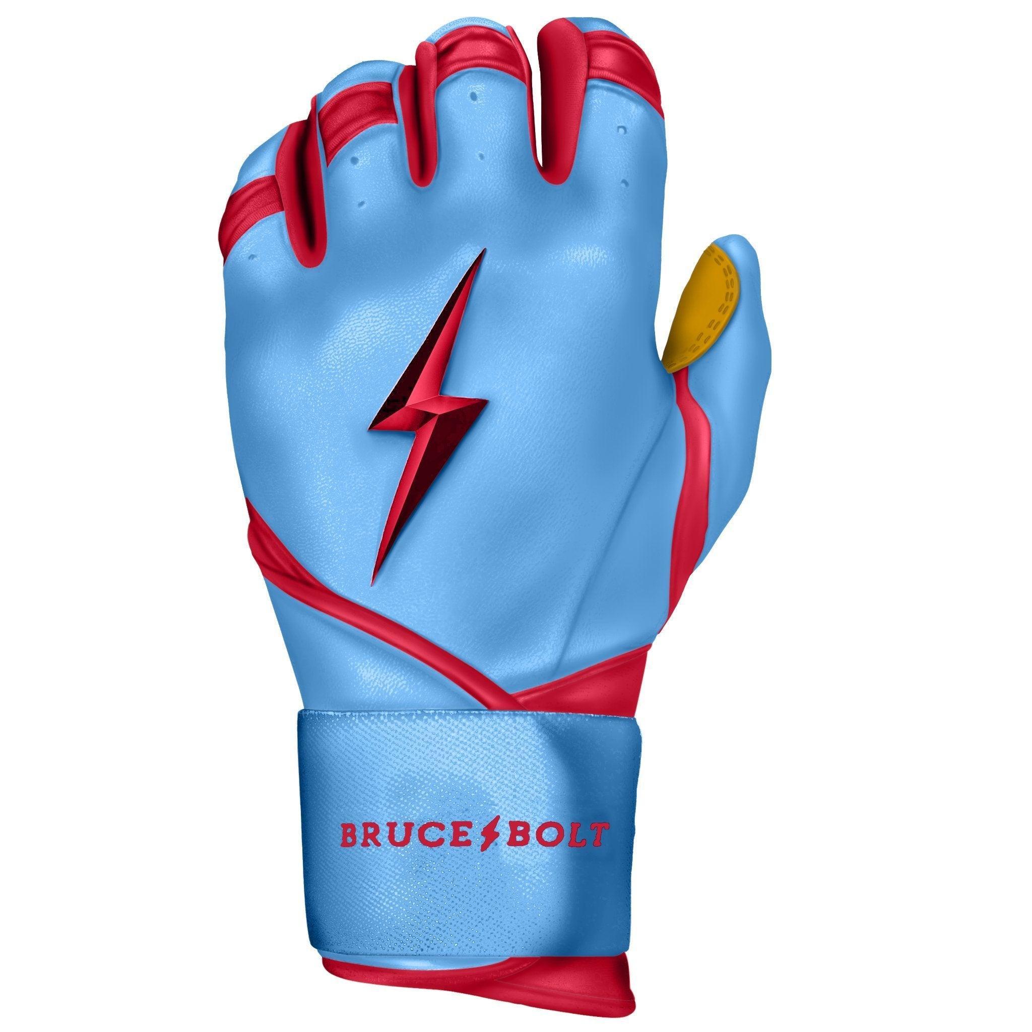 Bruce Bolt PREMIUM PRO BADER Series Long Cuff Batting Gloves - Baby Blue | Baseball & Softball Training Gear for Youth & Adult Players | Perfect for Hitting Practice, Games & Fielding