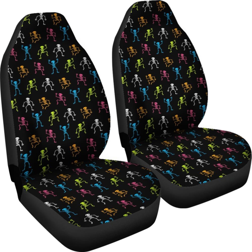 2 Pcs Gothic Skeleton Skull Car Seat Covers - Universal Fit for Cars, Trucks & SUVs - Halloween Decor & Gothic Style Accessories - Perfect for Horror Fans & Car Enthusiasts