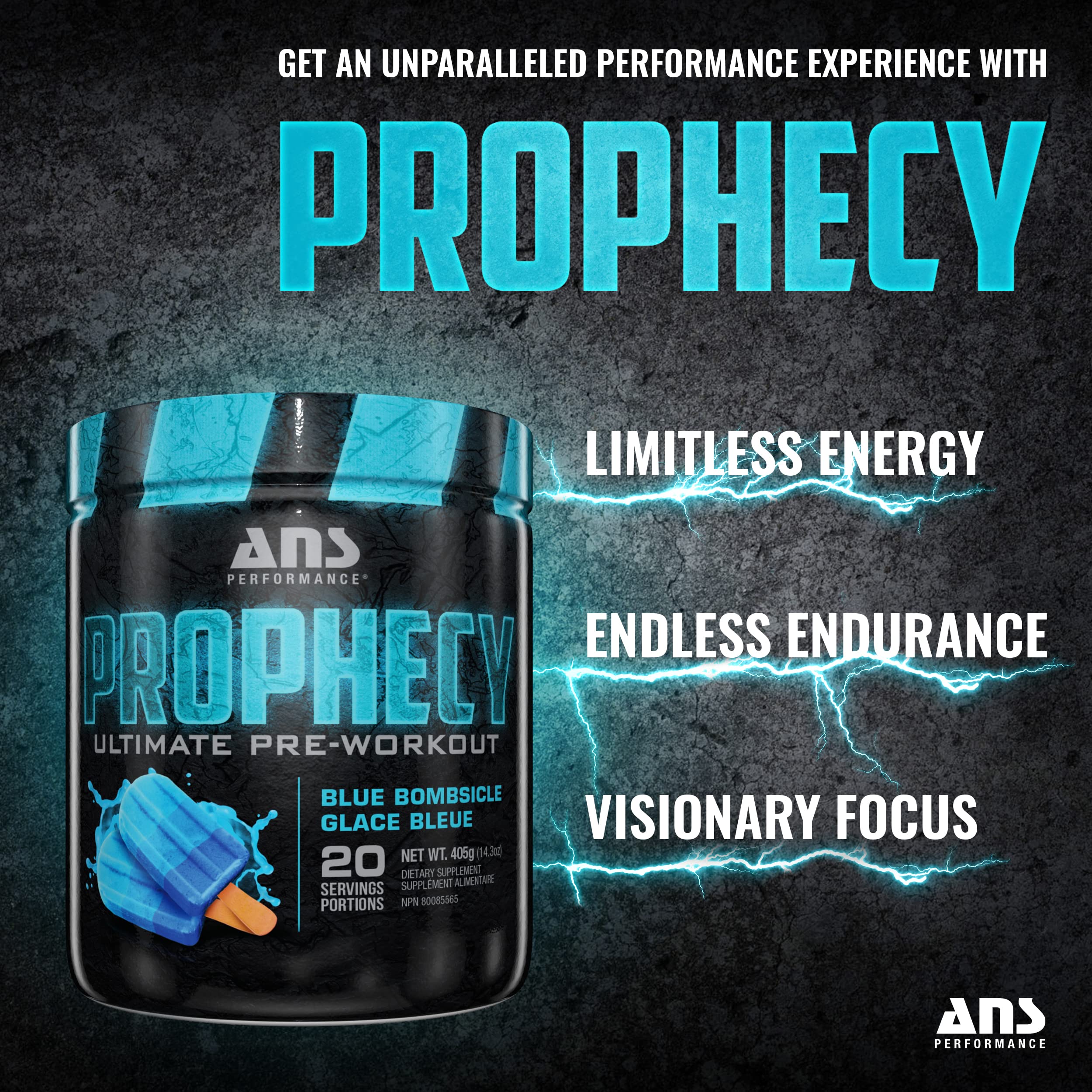 Prophecy Pre Workout Powder - 20 Servings, 14.5 oz | Gluten Free, Sugar Free Energy & Strength Supplement for Gym Performance | Blue Bombsicle Flavor | Ideal for Bodybuilding, CrossFit & Intense Training