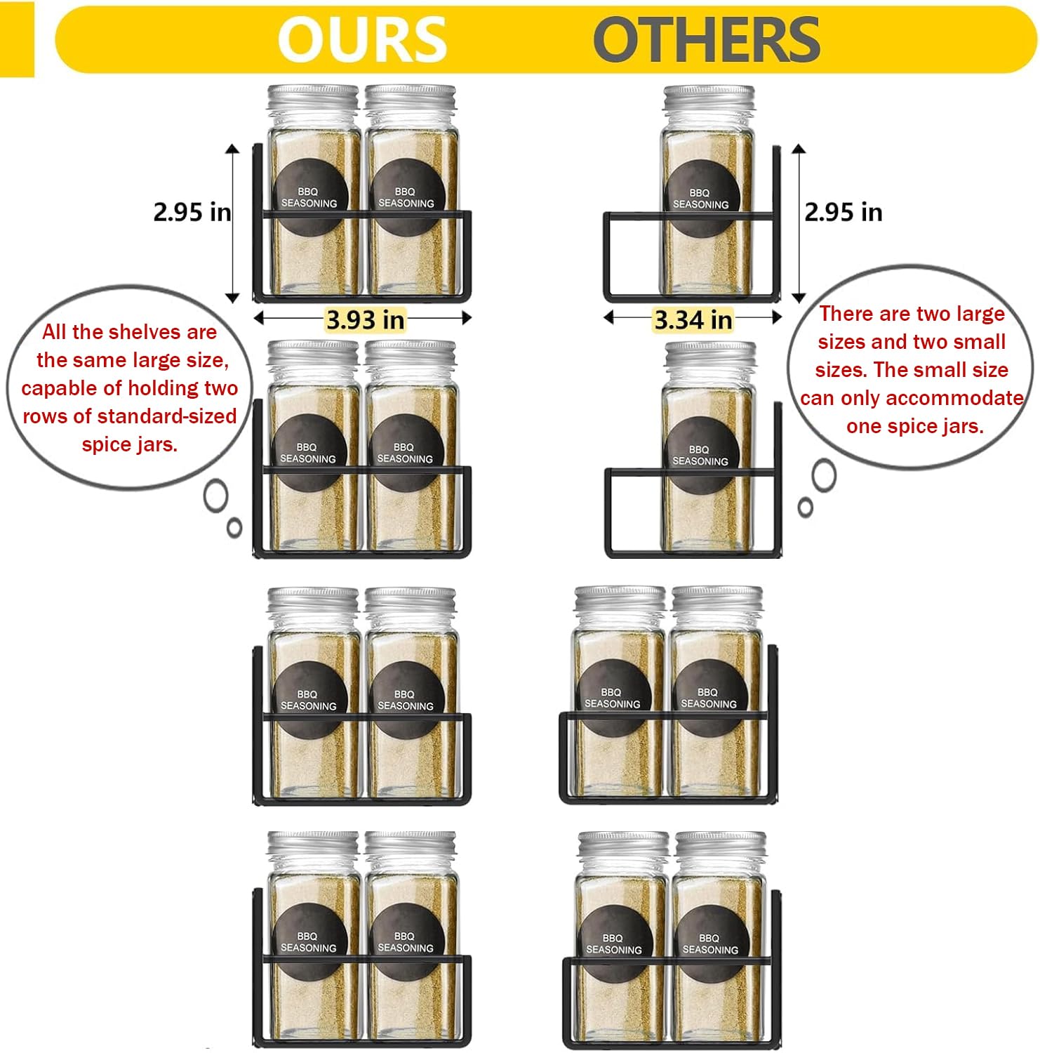6-Pack Black Magnetic Spice Rack Organizer for Fridge & Kitchen - Screw or Adhesive Mounting, Space-Saving Storage for Seasonings & Utensils - Perfect for Refrigerator, Oven & Pantry Organization
