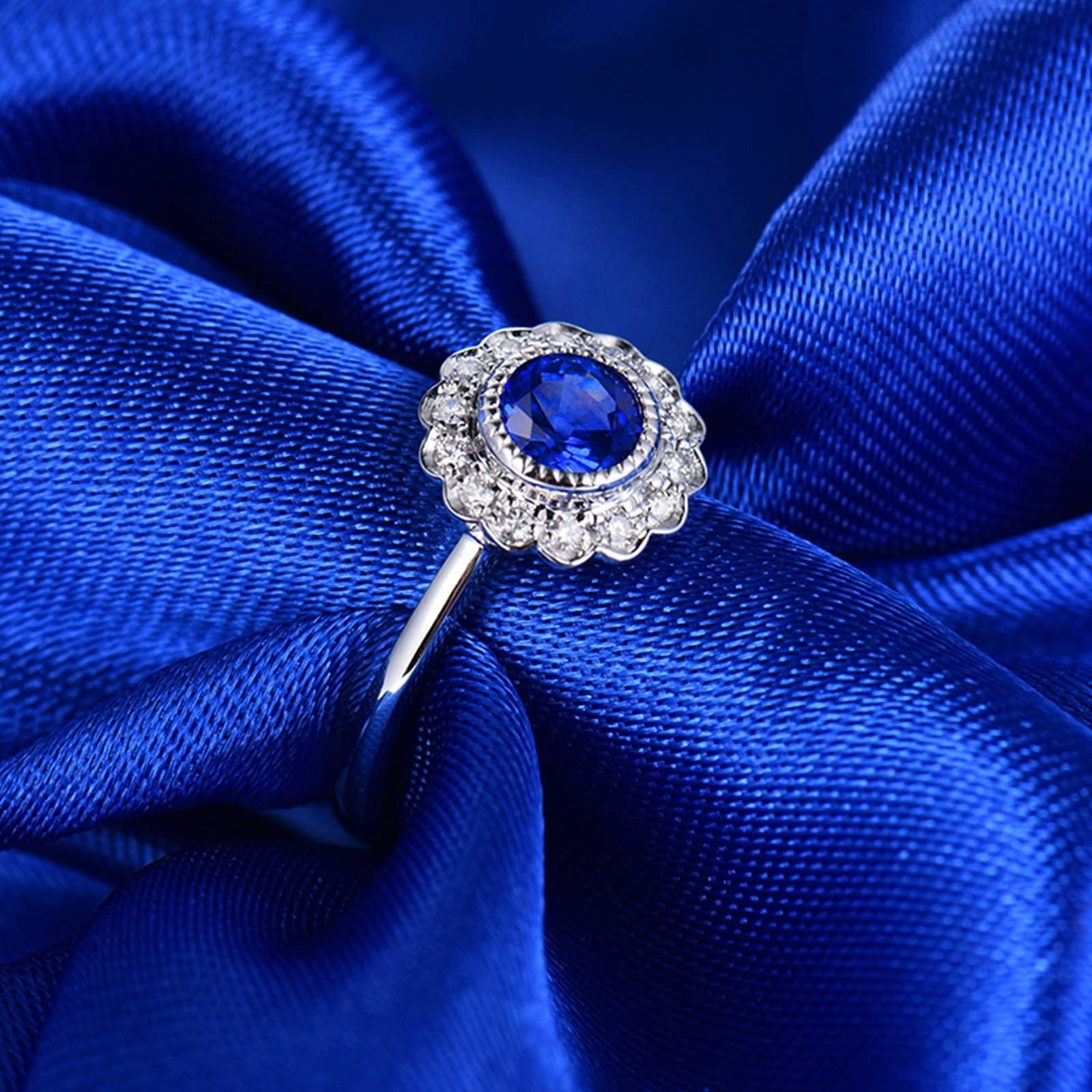 18K White Gold Women's Wedding & Promise Rings with 1ct Round Lab-Grown Sapphire, VVS Clarity – Perfect for Engagement, Anniversary & Special Occasions