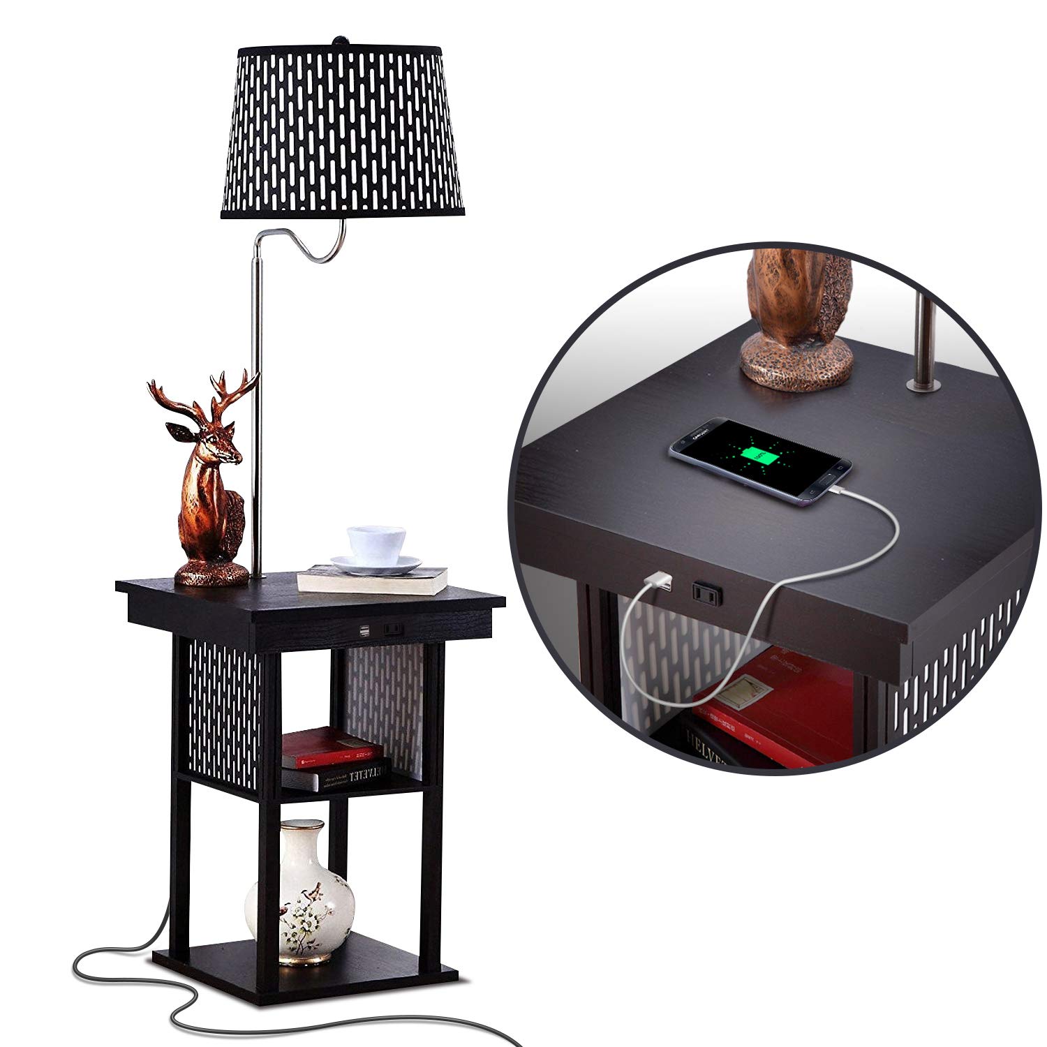Brightech Madison LED Side Table Lamp with USB Port - Modern Bedside Reading & Desk Lamp, End Table with Floor Light for Bedroom, Living Room, Office - Black | Perfect for Night Reading, Home Office Work & Living Room Decor
