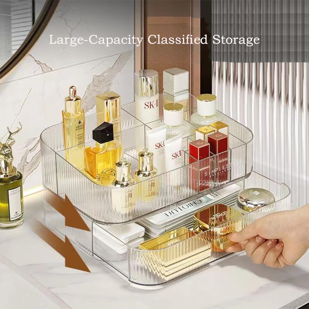 MIUOPUR Clear Stackable Makeup Organizer with Drawers - Bathroom Vanity & Dresser Storage for Cosmetics, Skincare, Lipsticks, Nail Care | Perfect for Bedroom, Bath Counter & Beauty Salon Organization