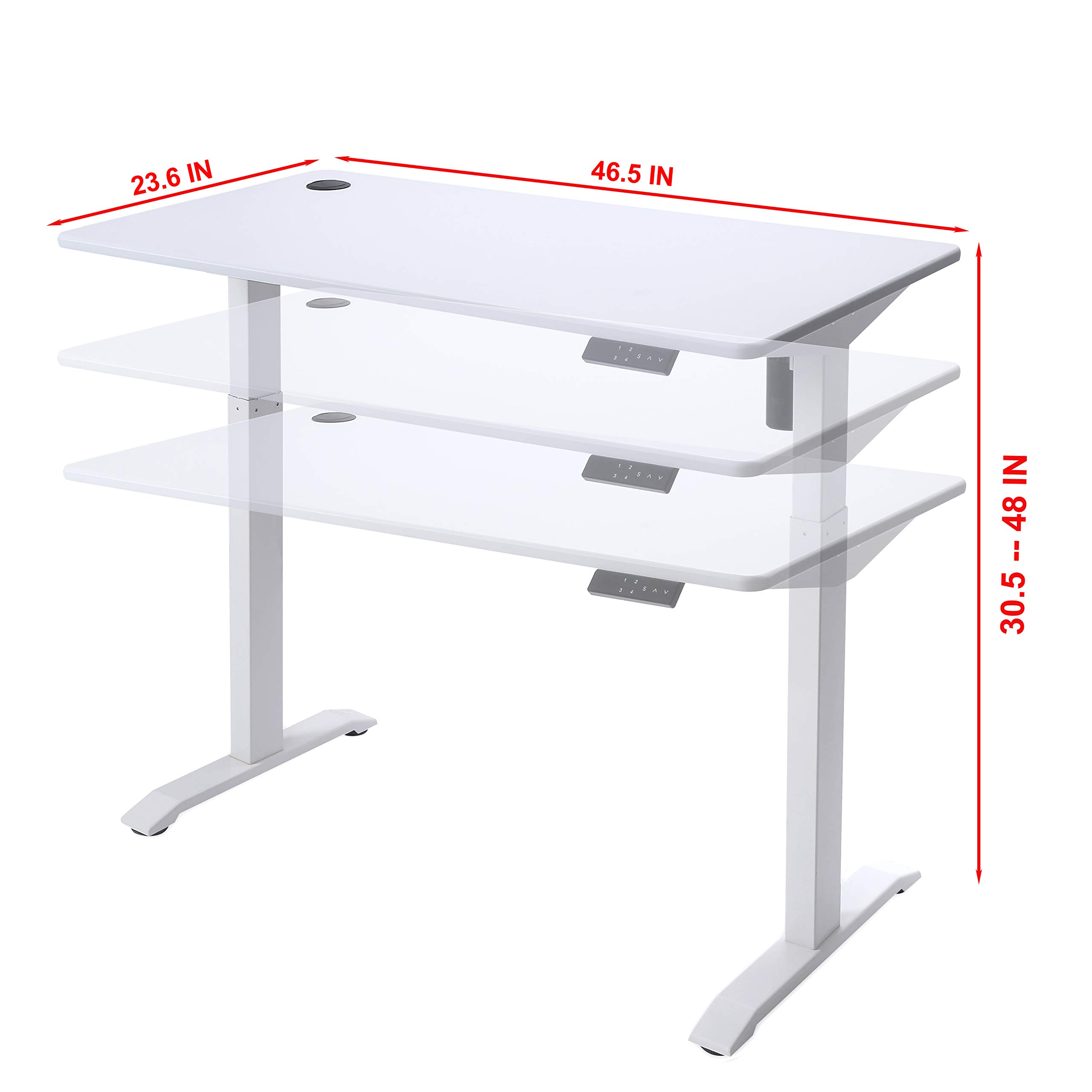 UNICOO 48 x 24 Inch Electric Height Adjustable Standing Desk - Motorized Sit Stand Workstation for Home Office, Gaming & Study | Whole-Piece Desk Board with Smooth Lift Mechanism | Perfect for Remote Work, Online Classes & Ergonomic Workspace Setup (Model KT1001-WW)