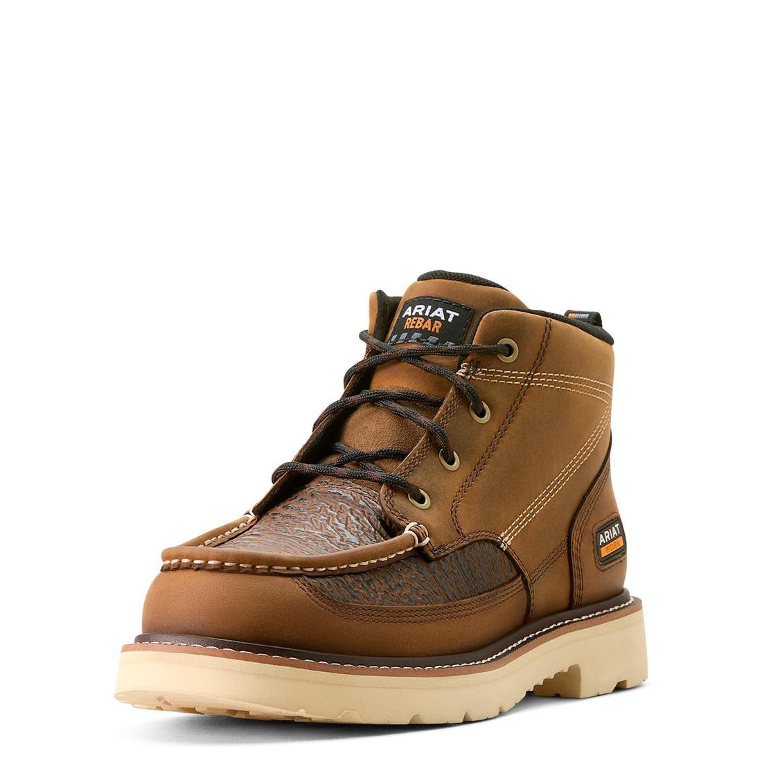 Distressed Brown Textured Rebar Lift Soft Toe Chukka Boots for Men - Comfortable Work Boots for Construction, Hiking & Outdoor Activities