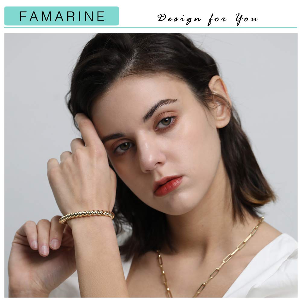 14K Gold Plated Twisted Thin & Chunky Bangle Bracelet Set - Stretchable Elastic Couple Love Bracelets for Anniversary, Wedding, Valentine's Day Gift (Him & Her)