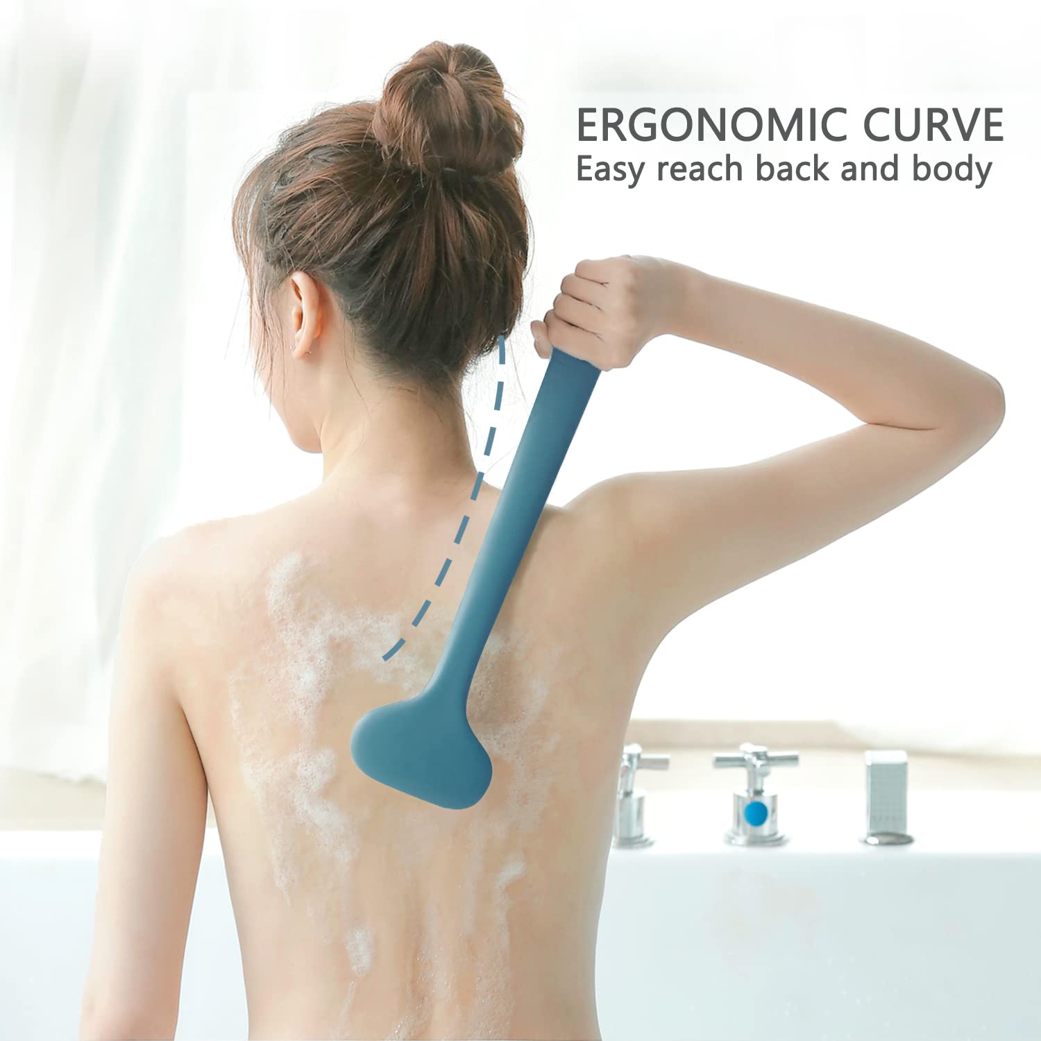 Upgraded Body Brush with Soft Bristles & Long Handle - Gentle Exfoliation for Healthy Skin - Wet/Dry Bath & Shower Brush - Perfect for Lymphatic Drainage & Cellulite Reduction (14 inch, Dark Blue) - Ideal for Spa Days, Self-Care Routines & Detoxifying Skin Treatments
