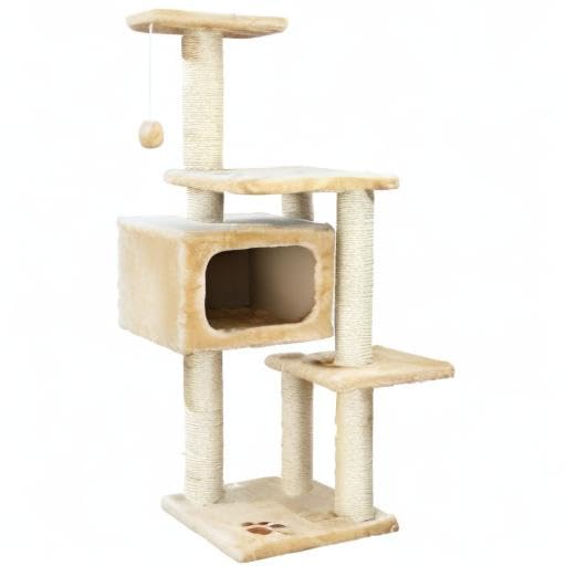 TRIXIE Palamos 42.9-inch Cat Tree with Scratching Posts, Condo, 3 Platforms & Dangling Pom-Pom - Beige Cat Tower for Indoor Cats - Perfect for Play, Climbing & Scratching in Home or Office