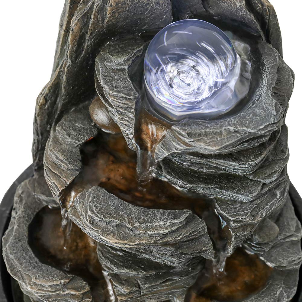 Zen Meditation Tabletop Fountain with LED Lights & Crystal Ball - 9.4