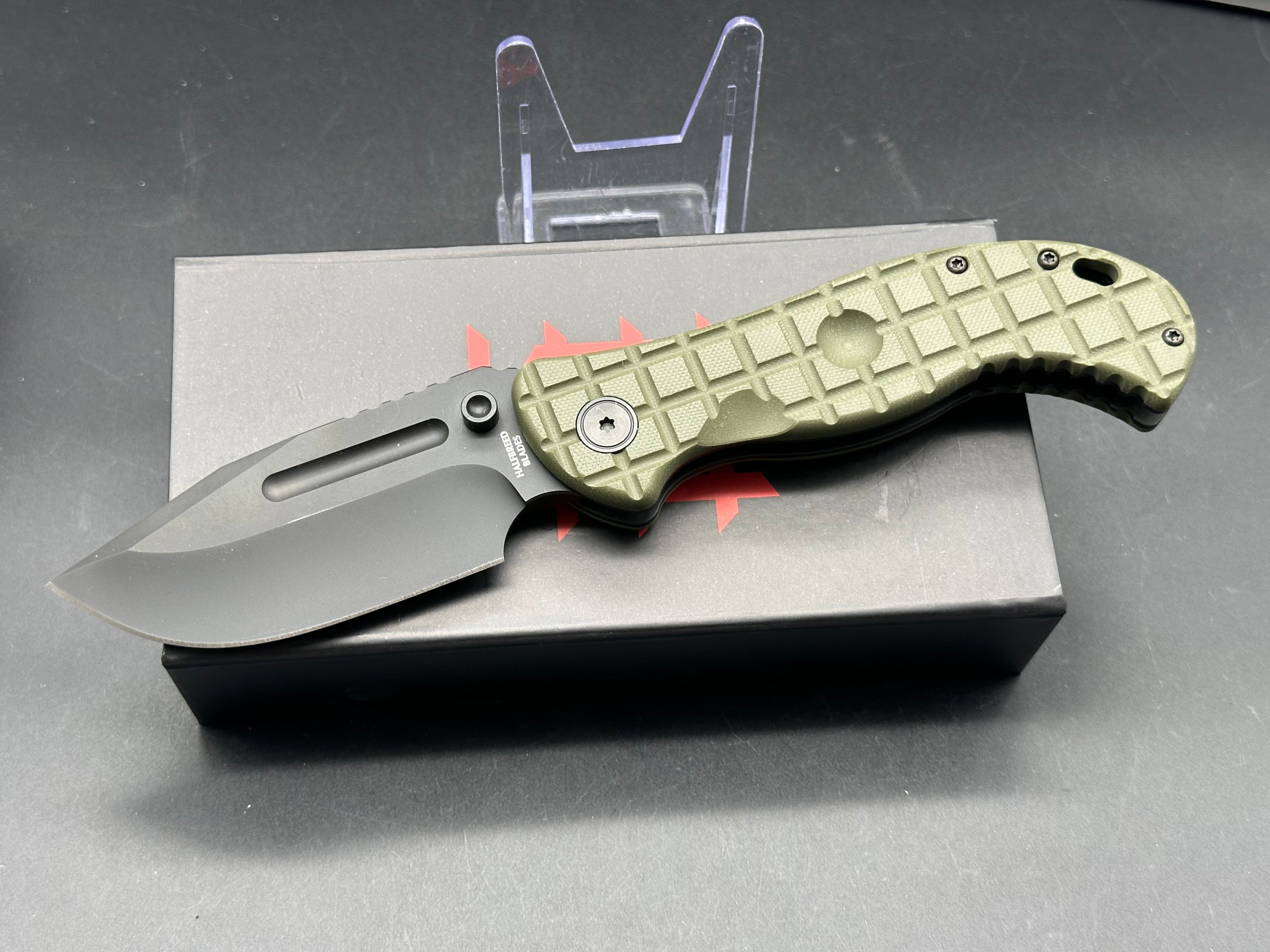Halfbreed Blades LBF 01 Large Bush Folder Gen 2 - Green G10 Scales with CPM 3V Steel Blade - Outdoor Survival, Camping, Hunting, EDC Knife