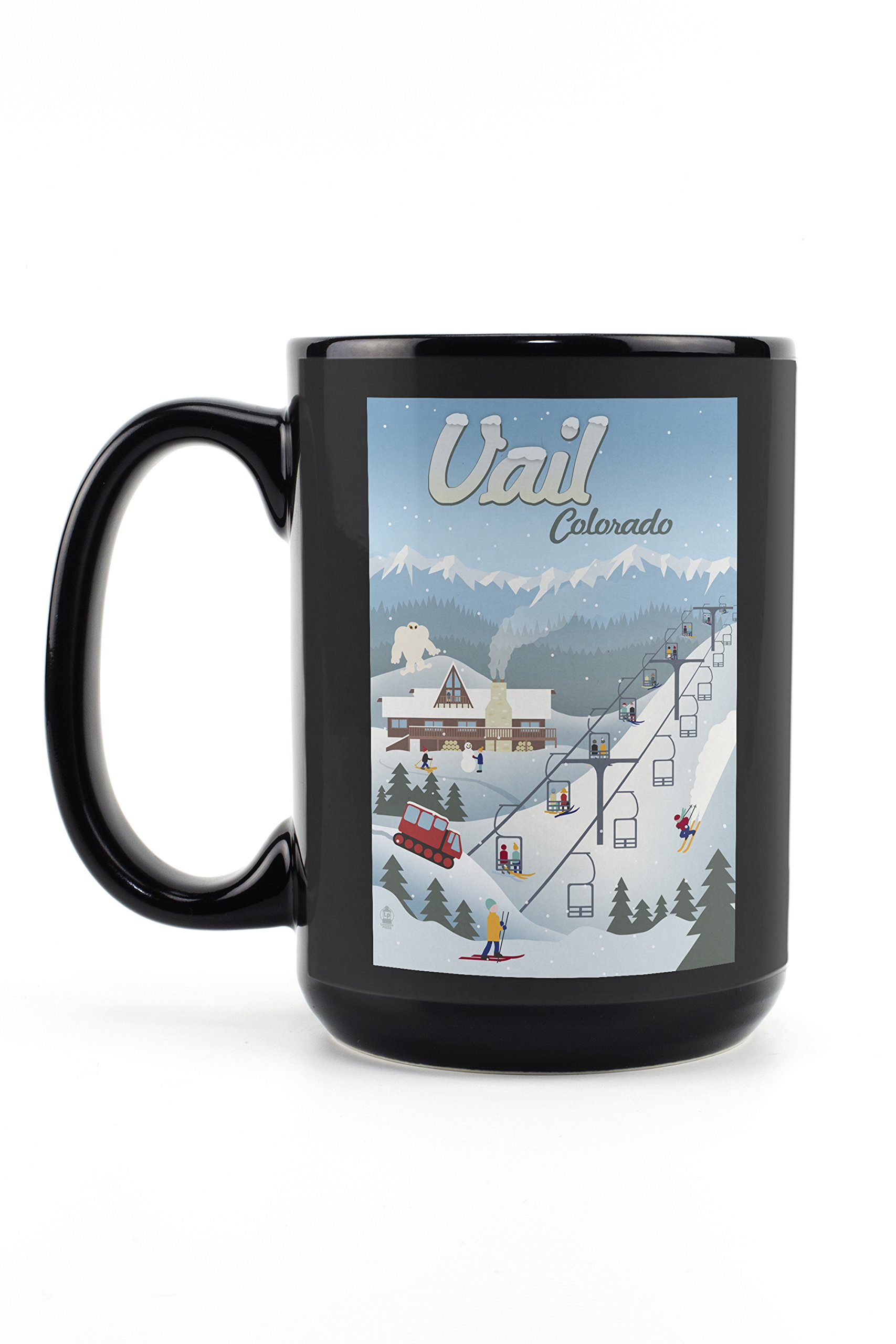 Lantern Press Vail Colorado Retro Ski Resort 15oz Black Ceramic Coffee Mug - Microwave & Dishwasher Safe - Perfect for Hot Drinks at Home, Office or Camping