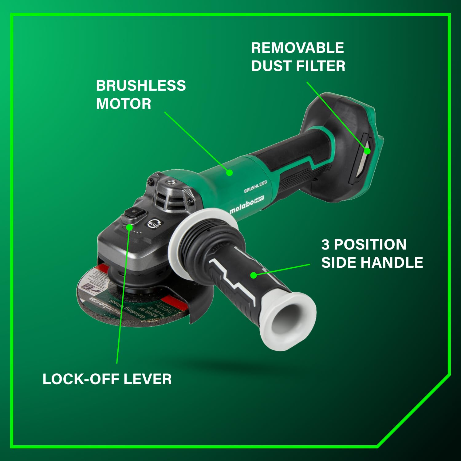Metabo HPT 18V MultiVolt™ Cordless Angle Grinder 4-1/2-Inch - Tool Only (No Battery), 8000 RPM with Paddle Switch & 5 Safety Features, Auto Mode (Model G1812DFQ4) - Perfect for Metal Cutting, Grinding & DIY Projects