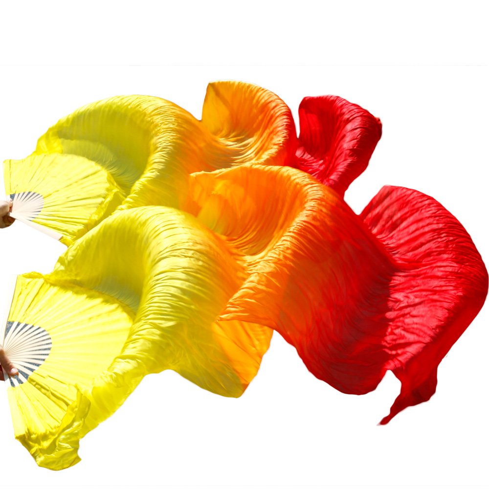 Nimiman Women's Silk Belly Dance Fans - Pair of Long Folding Veil Fans (180cm x 90cm) for Professional Belly Dancing, Performances & Costume Accessories