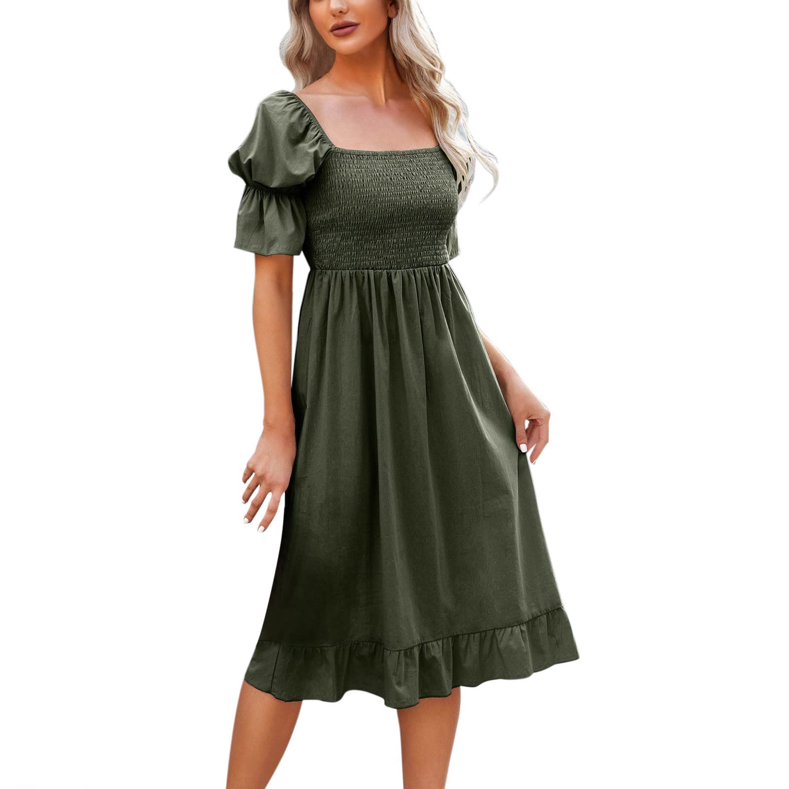 TMMS Women's Summer Boho Backless Square Neck A-Line Dress - Cotton Beach Dress for Casual Outings, Vacations & Date Nights