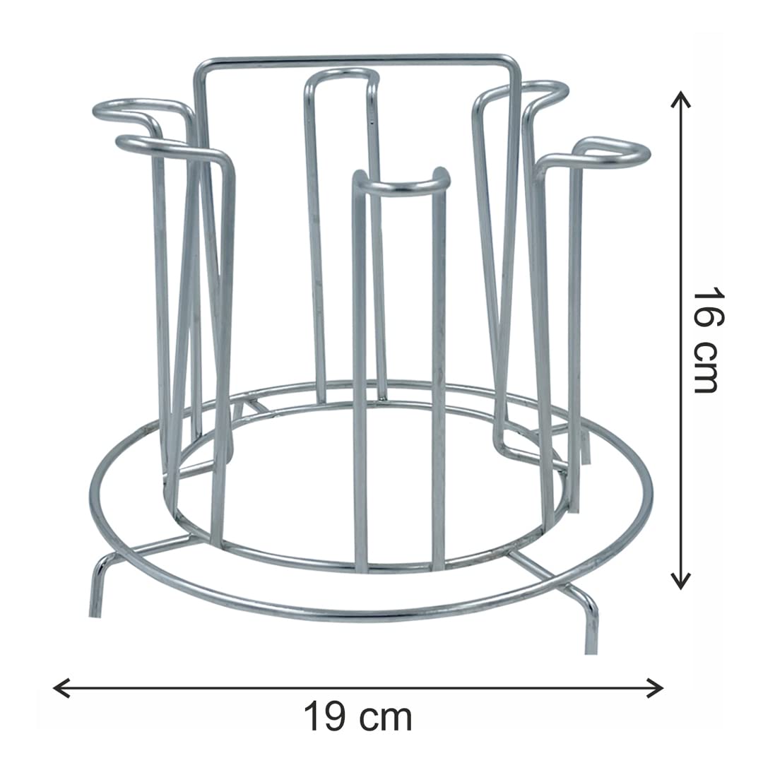 JISUN 4-Pack Stainless Steel Kitchen Organizer Set - Cup Holder, Glass Stand, Wall Mounted Ladle Hook Rail & Chakla Belan Stand - Space Saving Silver Storage Solution for Cups, Utensils & Rolling Pins - Perfect for Small Kitchens, RVs & Dorm Rooms
