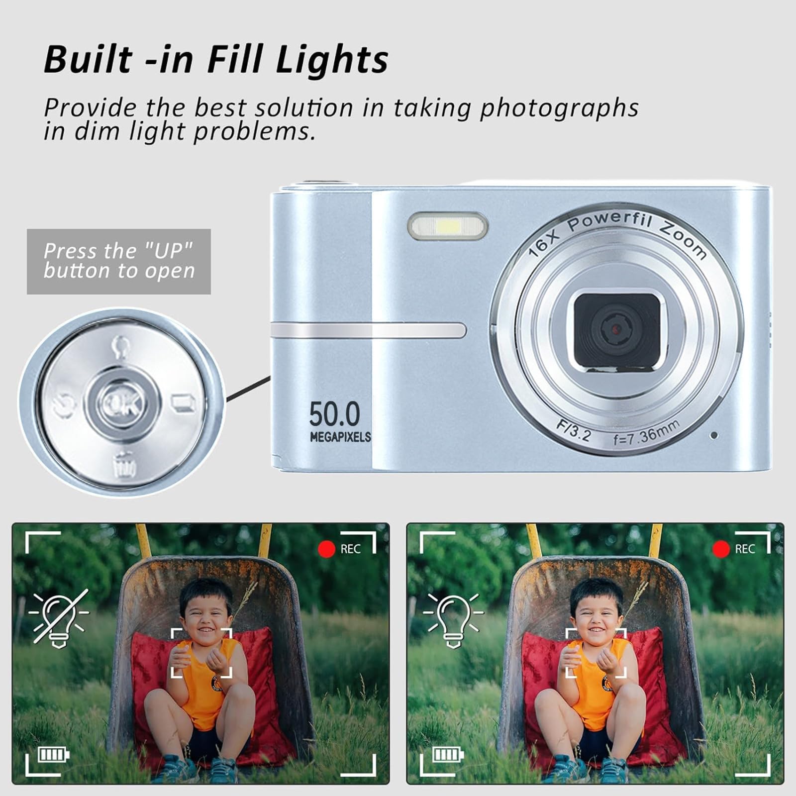 4K HD Digital Camera with 50MP Photos & 16x Zoom - Anti-Shake, Easy to Use Home Camera - Perfect for Travel, Vlogging, and Gift Giving