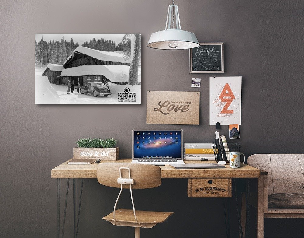 Lantern Press Badger Pass Ski House Entrance Yosemite National Park California - 24x36 Wrapped Canvas Wall Art Decor for Living Room, Bedroom & Office