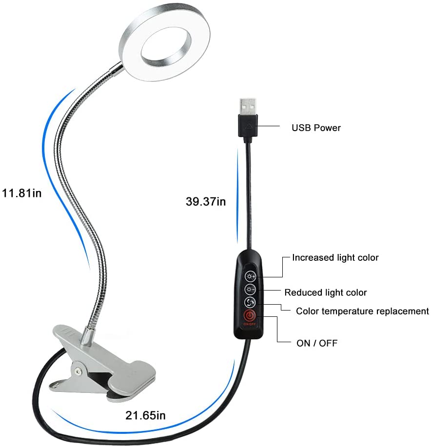 Depuley Dimmable Clip On Reading Light - 48 LED USB Bedside Night Light with 3 Color Modes & 15 Brightness Levels, Flexible Book Light for Reading, Makeup, Piano, Office, Computer (Perfect for Bedrooms, Dorms & Travel)