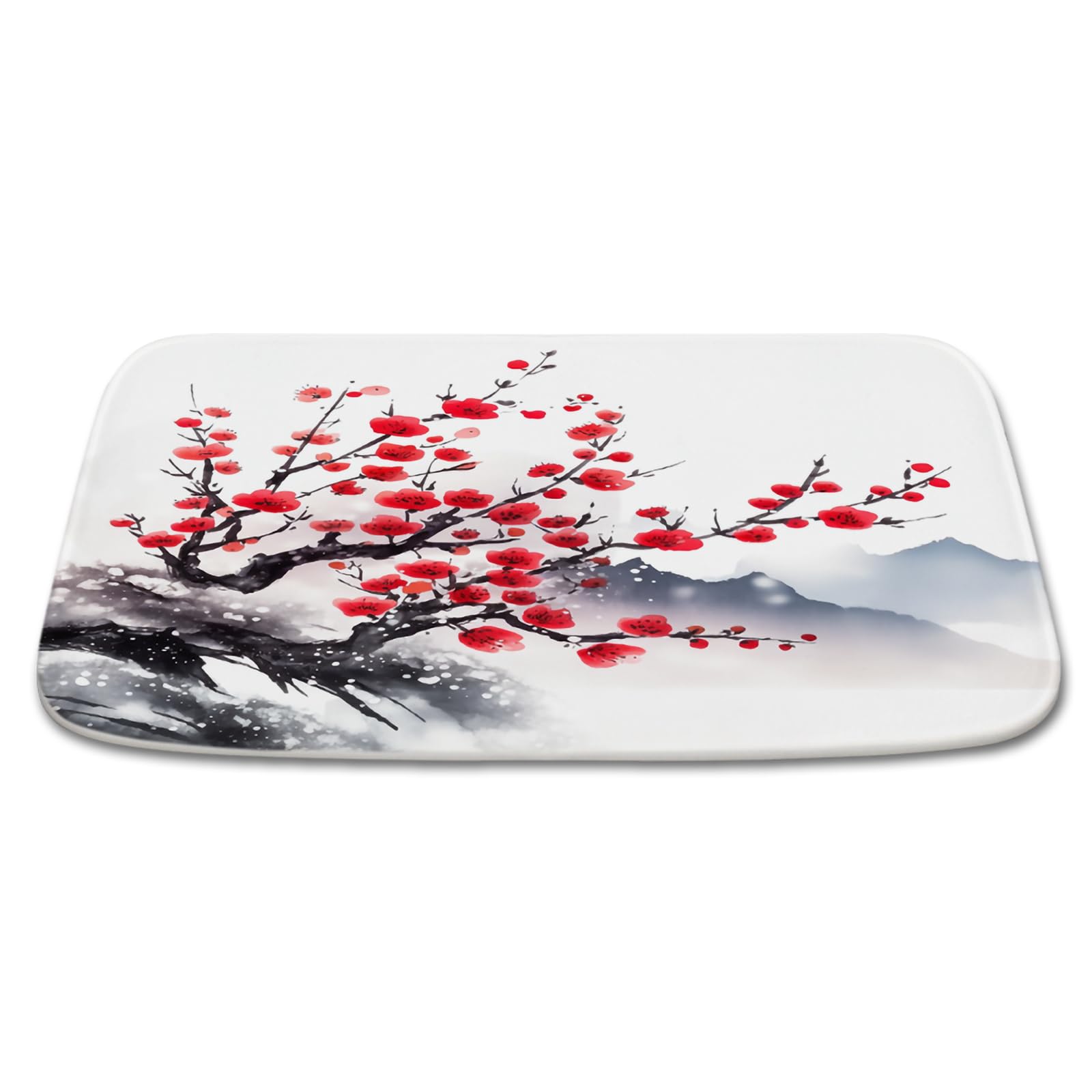 Plum Blossom Floral Bath Rug - Coral Velvet Non-Slip Shower Mat for Bathroom, Kitchen & Entryway - 16x24 Inch Soft Flower Decor Floor Mat - Perfect for Bathroom Safety, Home Decor & Gift Sets