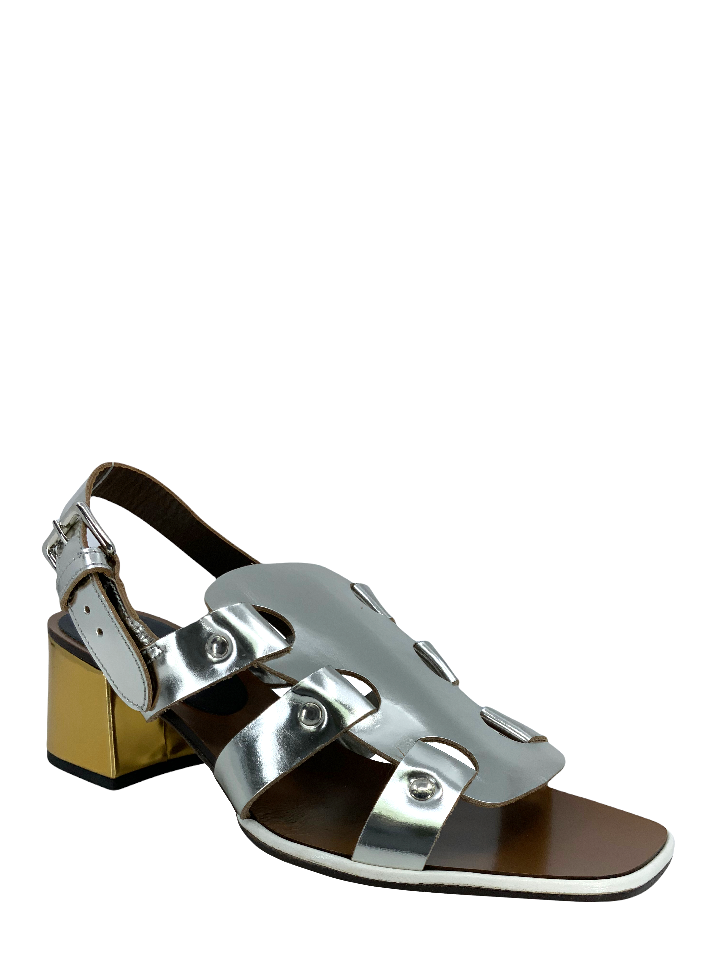 MARNI Women's Metallic Strappy Leather Gladiator Sandals Size 8.5 - Fashionable Summer Footwear for Parties, Weddings & Date Nights