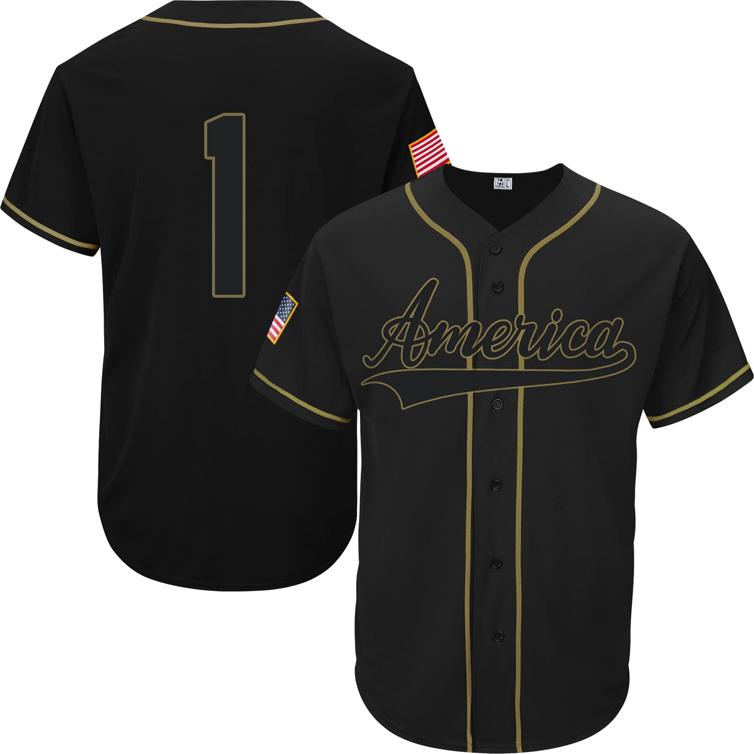 Pullonsy Camo American USA Flag Army Baseball Jersey for Men - Patriotic Dad Shirt, Adult Sizes - Perfect for 4th of July, Veterans Day & Baseball Games