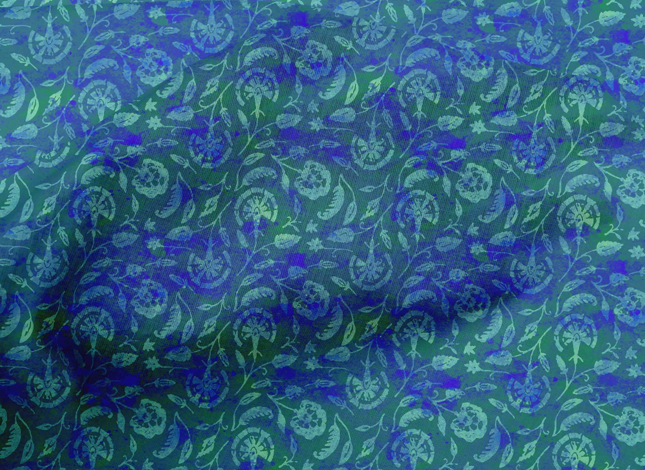 Premium 100% Cotton Poplin Teal Green Batik Fabric by The Yard - 56
