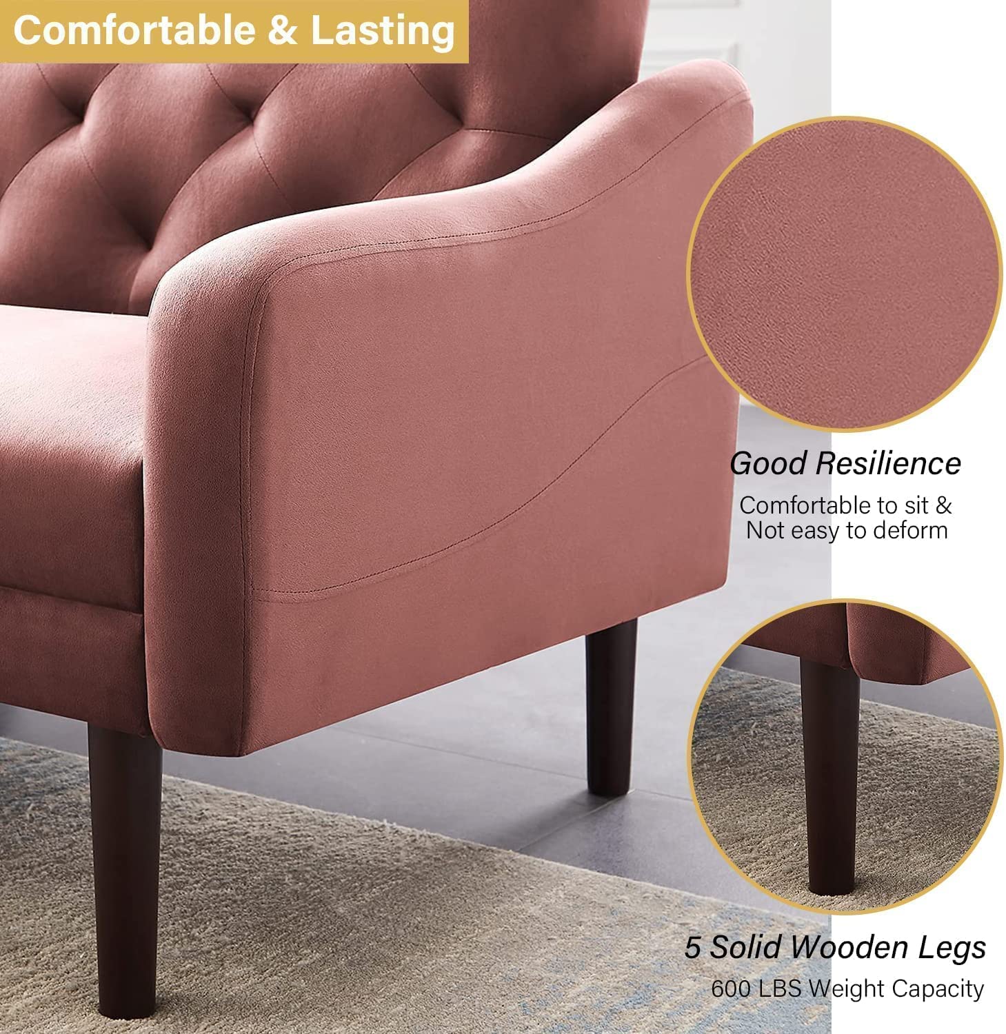 Velvet Convertible Futon Sofa Bed with 2 Pillows & Armrests - Foldable Sleeper Couch Recliner Loveseat for Small Spaces, Living Room, Bedroom & Dorm | Perfect for Guest Sleeping & Space Saving
