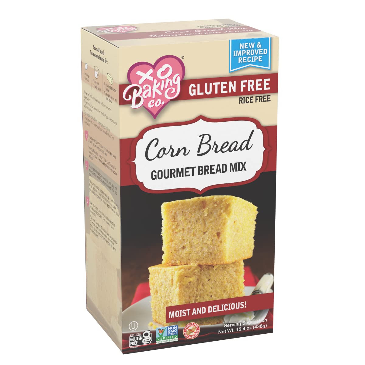XO Baking Co. Gluten Free Gourmet Cornbread Mix - Non GMO, Kosher, Allergen Friendly (Rice, Dairy, Peanut & Soy Free), No Preservatives or Artificial Flavors - 15.4oz - Perfect for Holiday Meals, BBQs & Family Gatherings