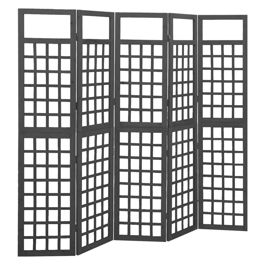 5-Panel Room Divider - Solid Fir Wood Folding Privacy Screen (79.3