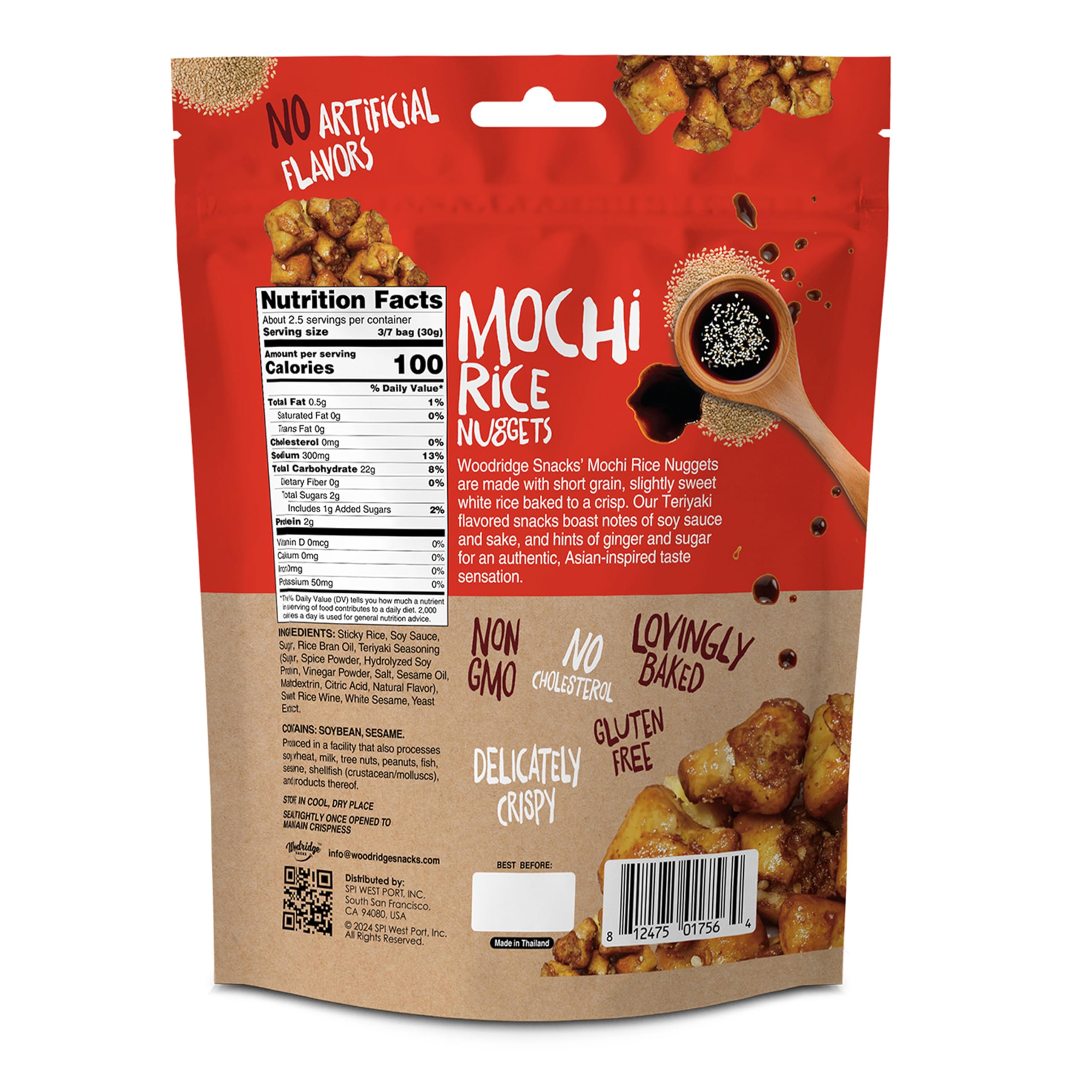 Woodridge Snacks Mochi Rice Nuggets Teriyaki Flavor - 6 Pack (2.47oz/70g Bags) | Crunchy Japanese Rice Crackers | Perfect for Parties, Snacking & On-the-Go