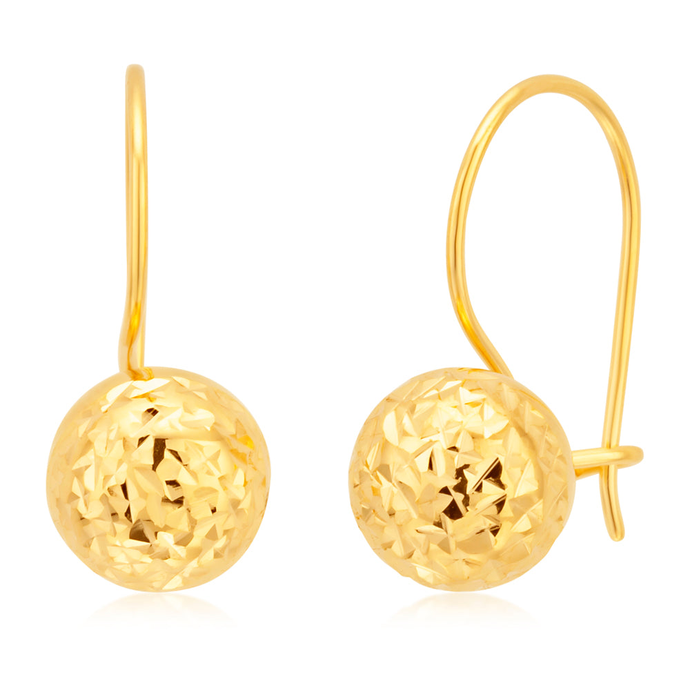 9ct Yellow Gold 7mm Diamond Cut Euroball Stud Earrings - Perfect for Everyday Wear, Gift Giving & Special Occasions