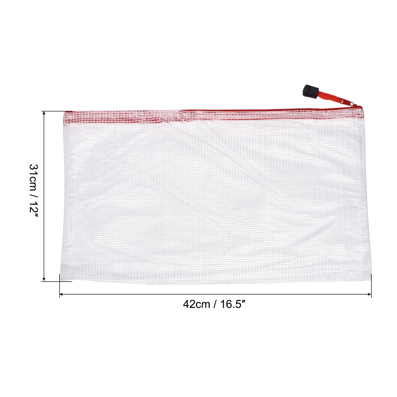 Meccanity A3 Size Mesh Zipper Bags - 3 Pack Red Plastic Document Organizer Folders for Office, School, Travel & Storage | Waterproof File Pouch for Papers, Receipts, Art Supplies & Important Documents