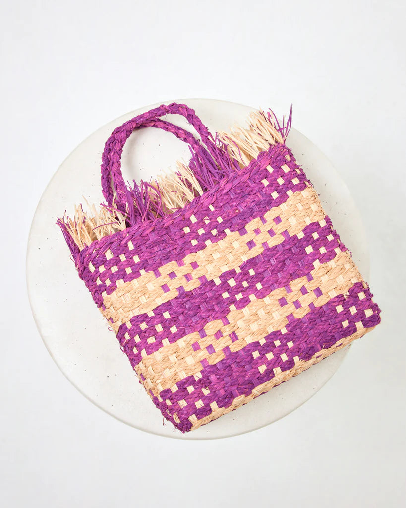 L*Space Charlie Plaid Raffia Straw Tote Bag - Berry Pink | Beach Bag, Summer Tote, Boho Handbag for Women | Perfect for Vacation, Poolside, Shopping & Outdoor Activities