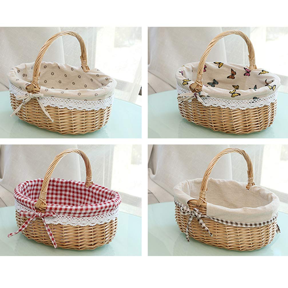 Natural Woven Rattan Basket with Handle - Oval Storage Bin for Food Serving, Fruit Display, Home Decor & Wedding - Eco-Friendly Wicker Organizer for Kitchen, Living Room, Outdoor & Kids Room