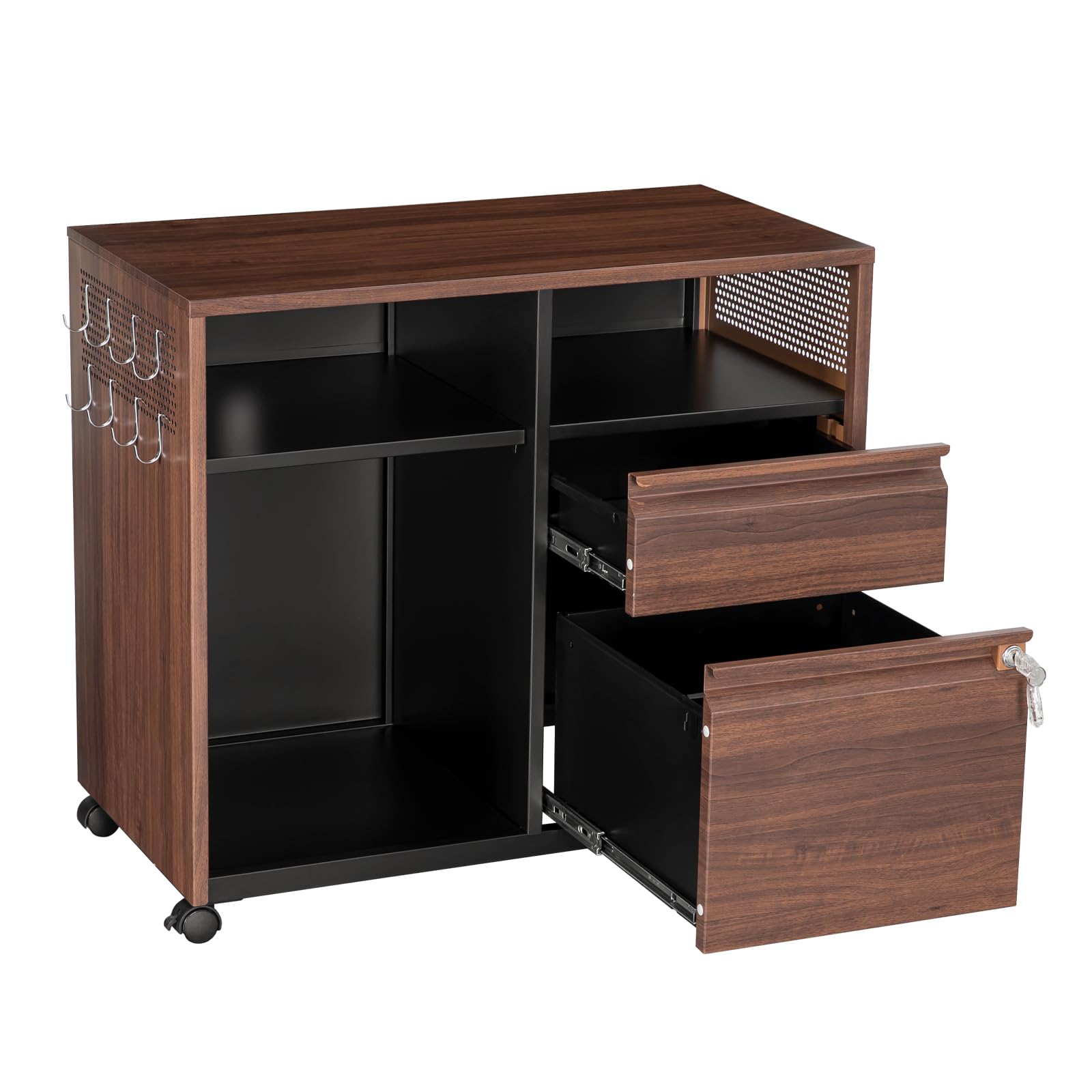2-Drawer Mobile Lateral Filing Cabinet with Wheels - Rolling Under Desk Metal Storage & Printer Stand for Home Office - Retro Brown - Ideal for Organizing Documents & Office Supplies in Small Spaces