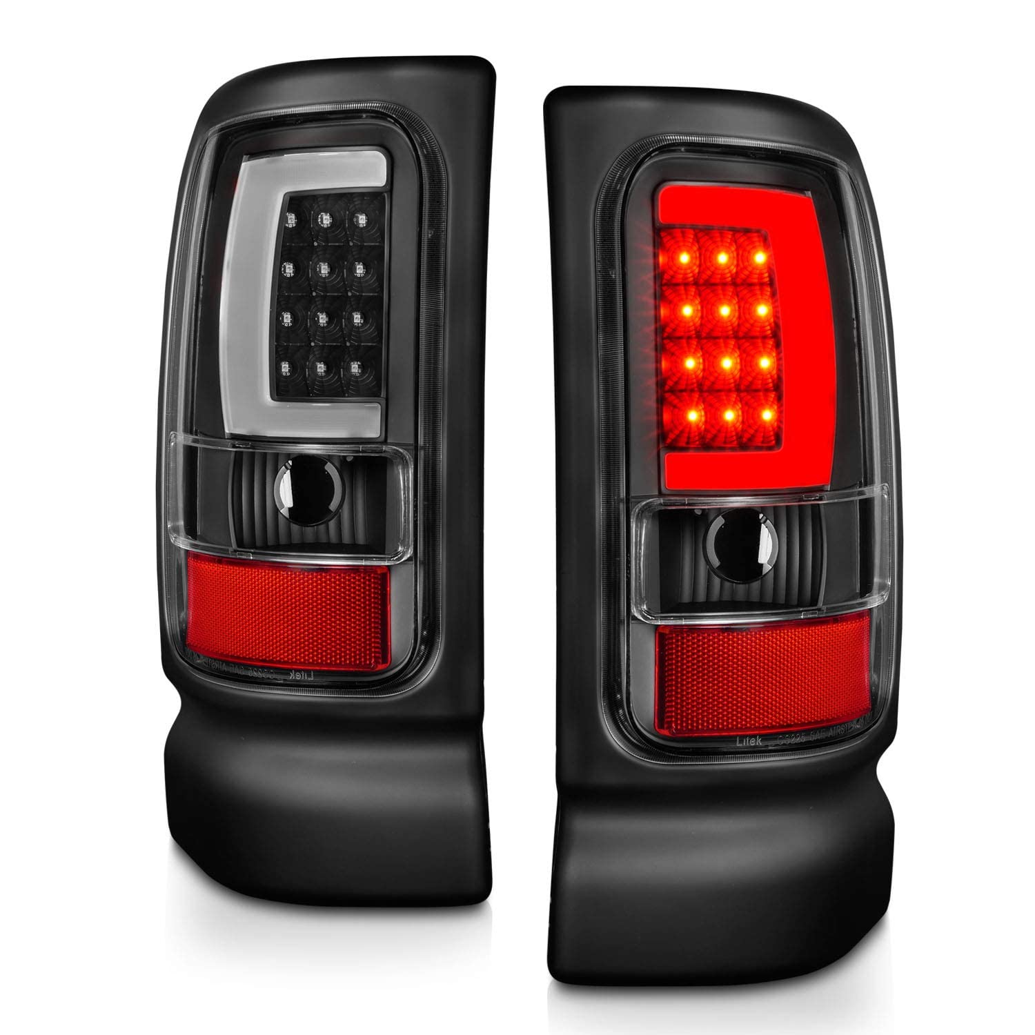 1994-2001 Dodge Ram 1500 2500 3500 Truck Black C-Bar LED Tail Lights Replacement Pair - Left & Right Side for Enhanced Visibility & Style | Perfect for Night Driving & Off-Road Adventures