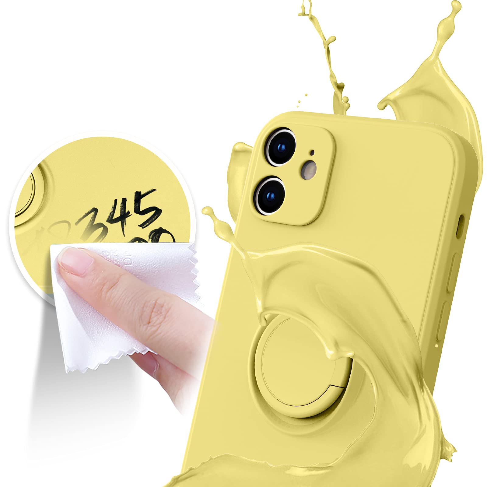 ABITKU iPhone 12 Mini Case with 360° Ring Kickstand & Magnetic Car Mount - Soft Silicone Cover with Microfiber Lining for iPhone 12 Mini 5.4 Inch (2020 Model, Yellow) - Perfect for Work, Travel and Everyday Protection