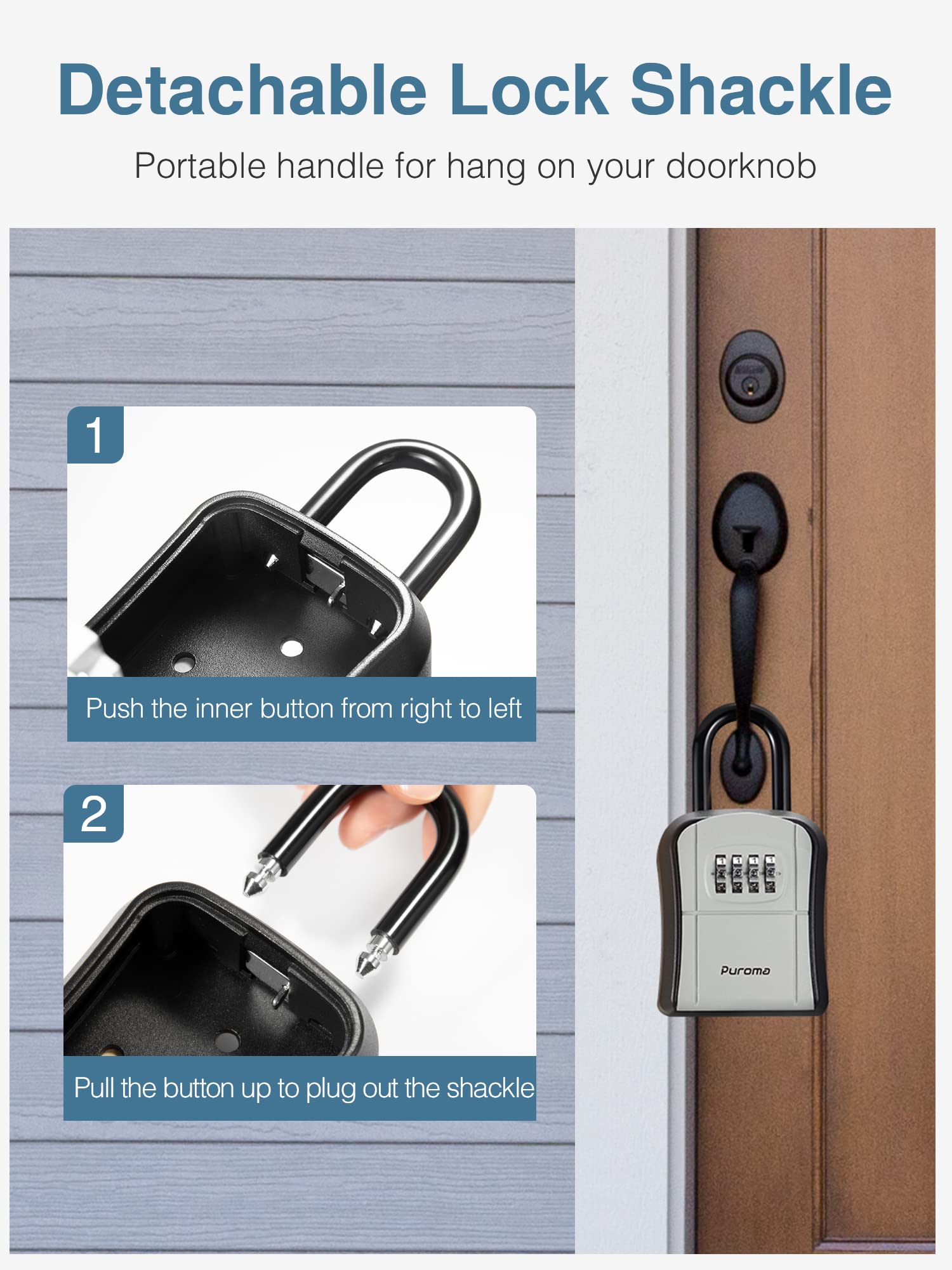 Puroma Key Lock Box - Portable Wall-Mounted Combination Lock Box with Resettable Code for Secure Key Storage (2 Pack) | Ideal for Home, Office, Garage & Apartment Spare Keys | Weatherproof Outdoor Key Safe for Vacation Rental & Property Management