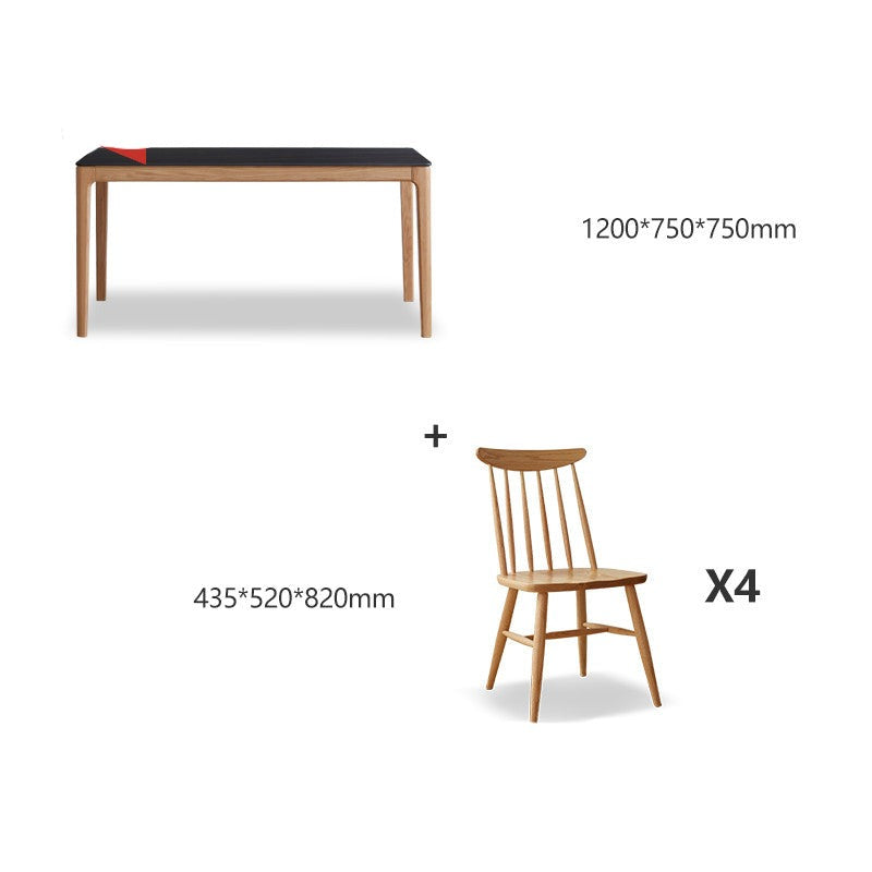 Solid Oak & Ash Wood Dining Table with Natural Rock Slab Surface - Rustic Farmhouse Style for Dining Room & Kitchen Decor